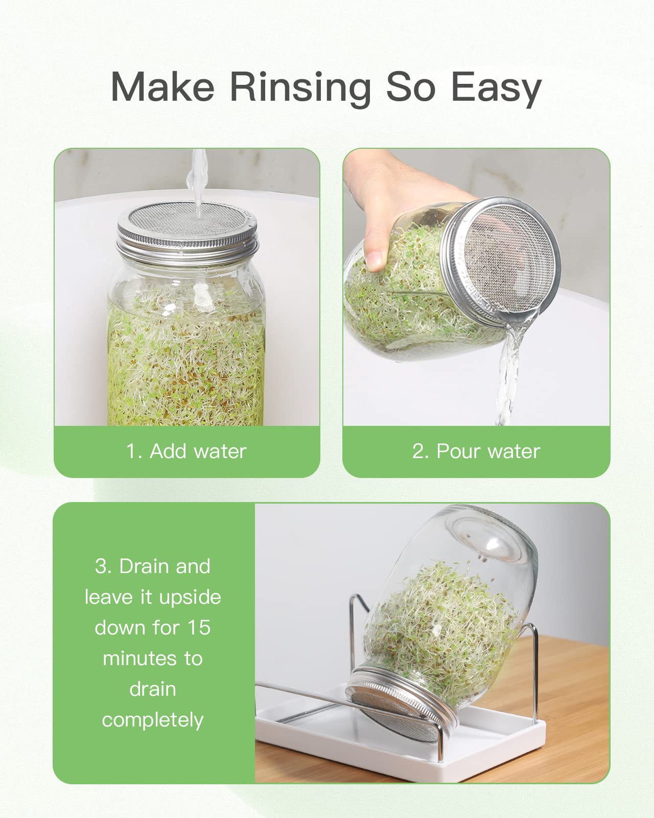 Febflo 12 Pack Sprouting Lids, 316 Stainless Steel Screen Lid For 86Mm Wide Mouth Mason Jar, Mesh Bean Sprout Sieve Lids, Home U