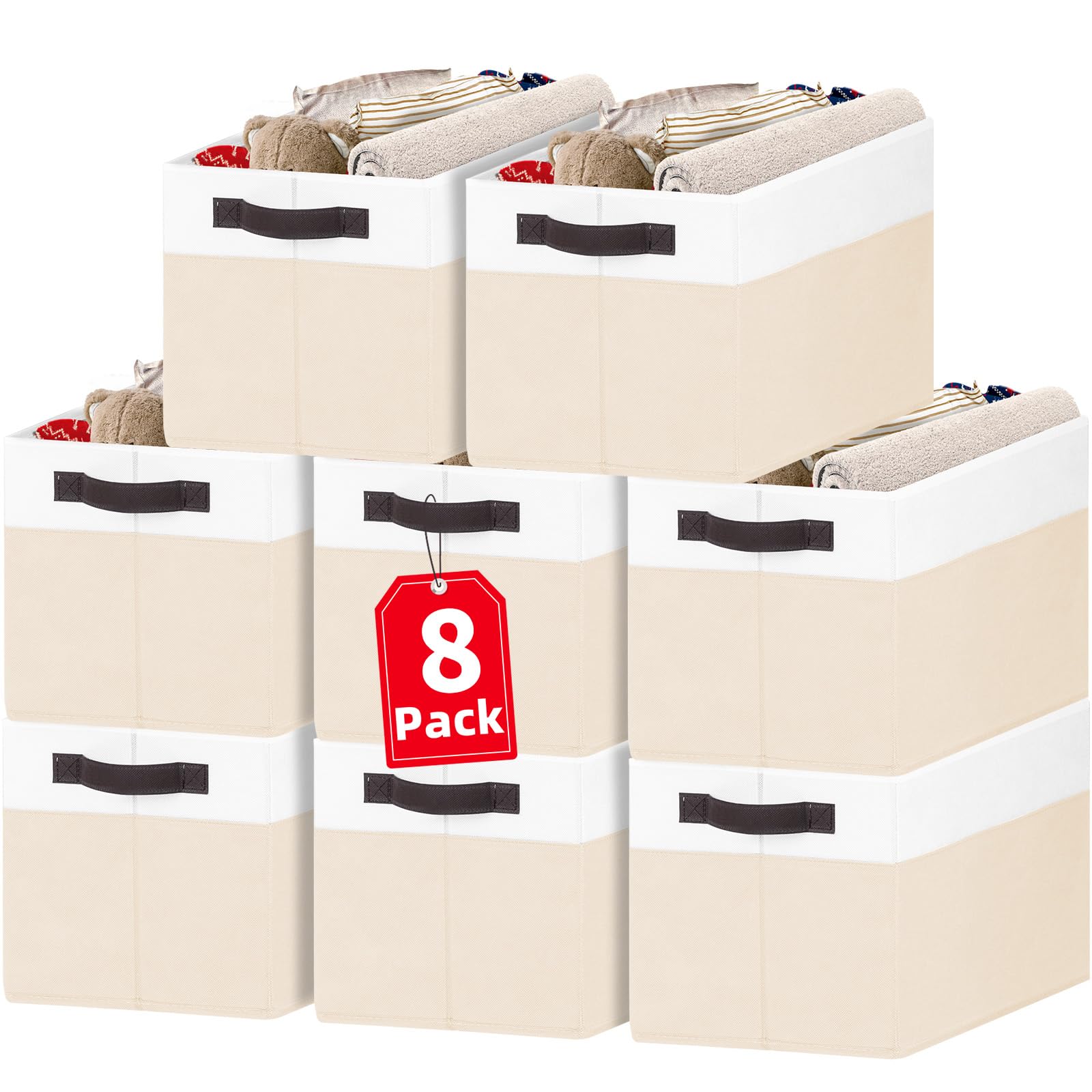 Criusia 8 Pack Large Storage Basket, Fabric Blanket Basket Living Room, Toy Organizers And Storage With Handles For Kids, Laundr