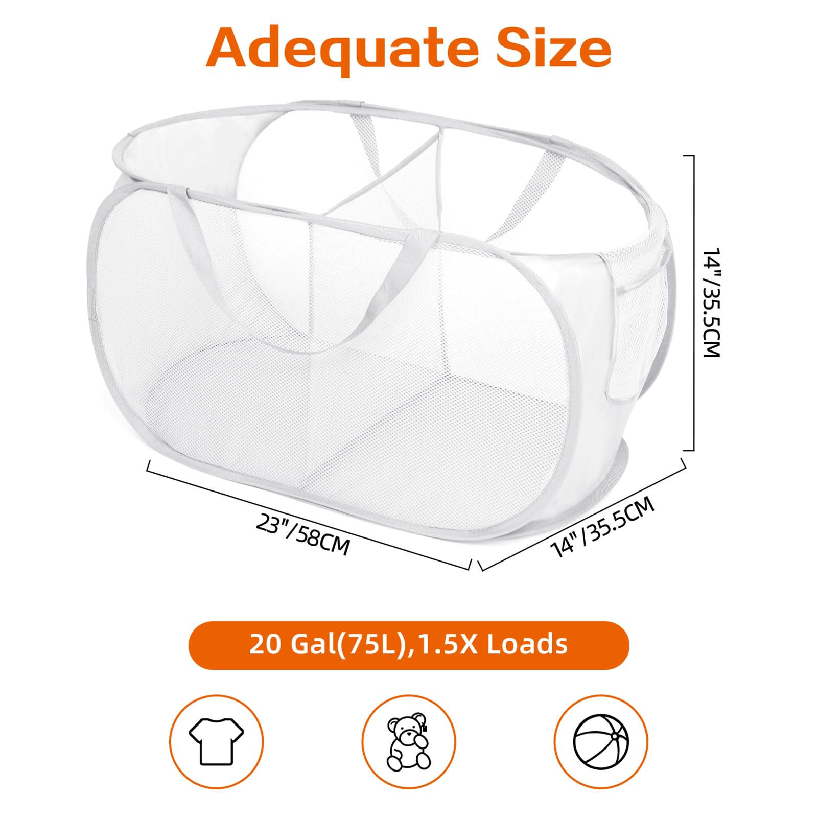 Durable Collapsible Laundry Baskets, Foldable Mesh Pop Up Laundry Basket, 2 Compartments Laundry Hamper, Easy To Carry & Sort Cl