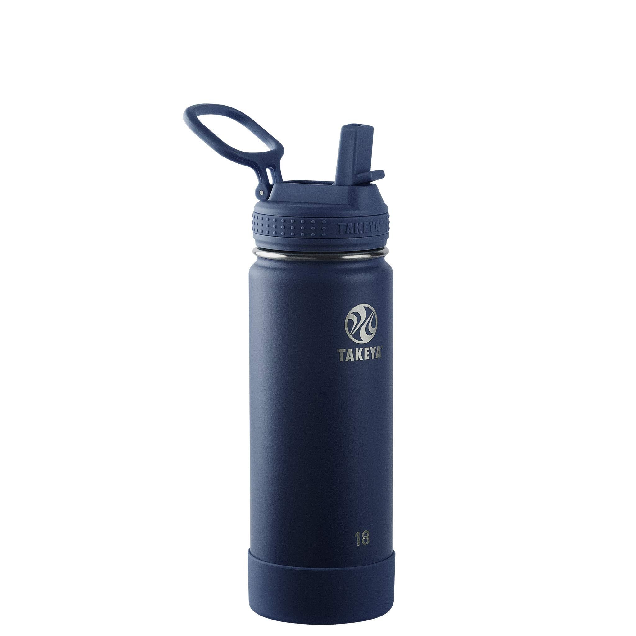 Takeya Actives 18 Oz Vacuum Insulated Stainless Steel Water Bottle With Straw Lid, Premium Quality, Midnight Blue