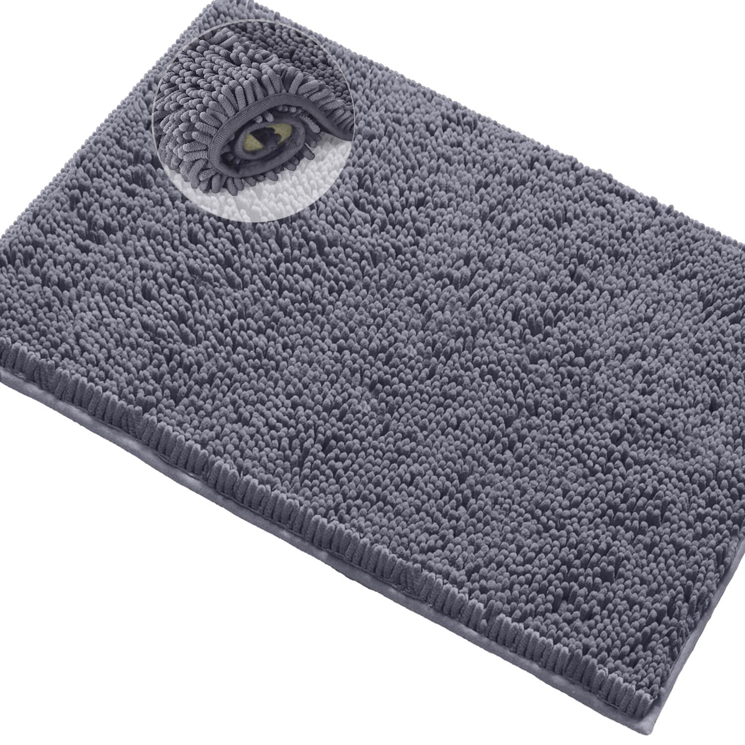 Luxurux Chenille Bath Rugs Mat Non-Slip Bathroom Rug Shag Shower Mat Machine-Washable Bath Mats With Water Absorbent Soft Microf