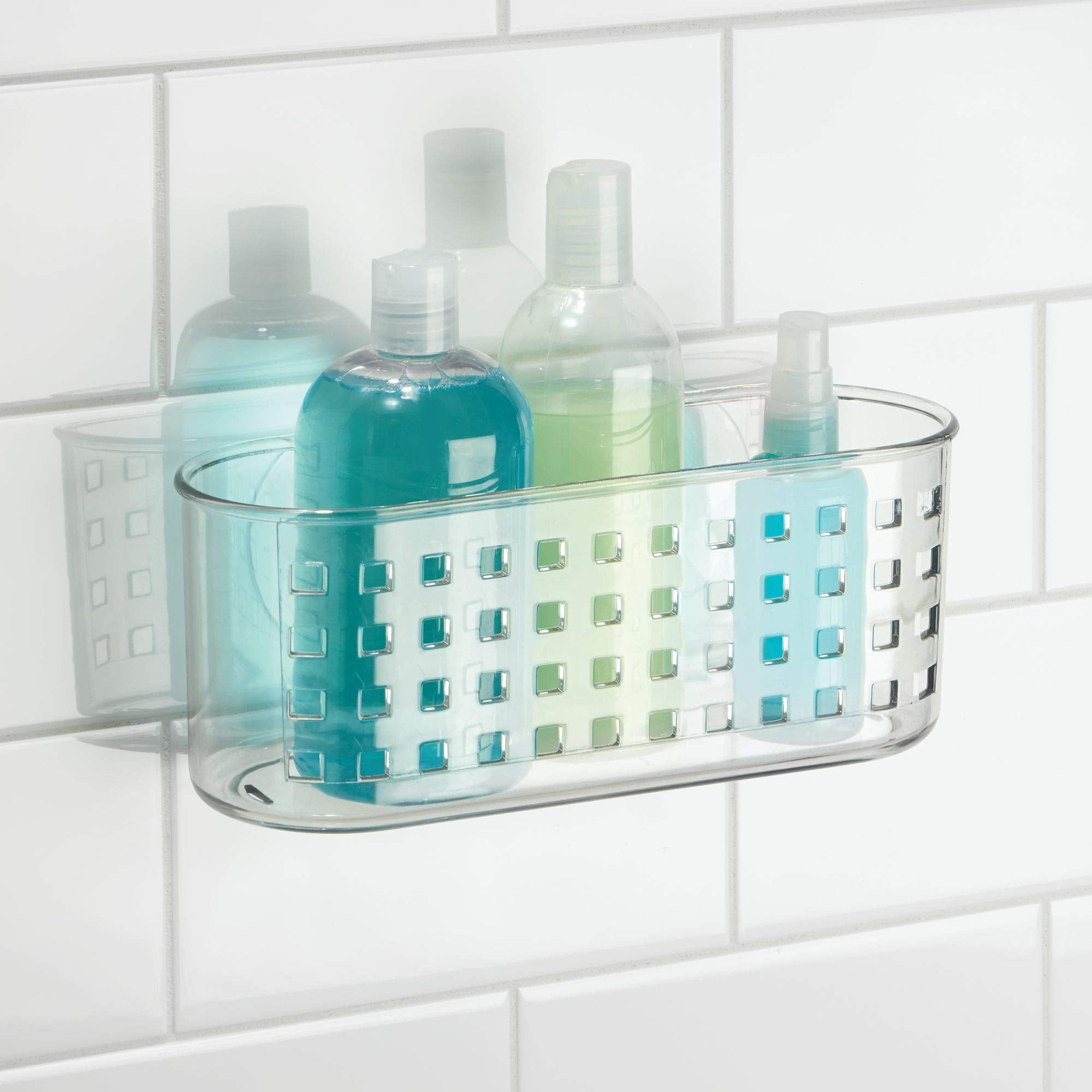 InterDesign Hanging Suction Shower Caddy Basket, Clear Plastic, 10.25" x 3.75" x 4", Model 41600, Ideal Bathroom Storage Solution