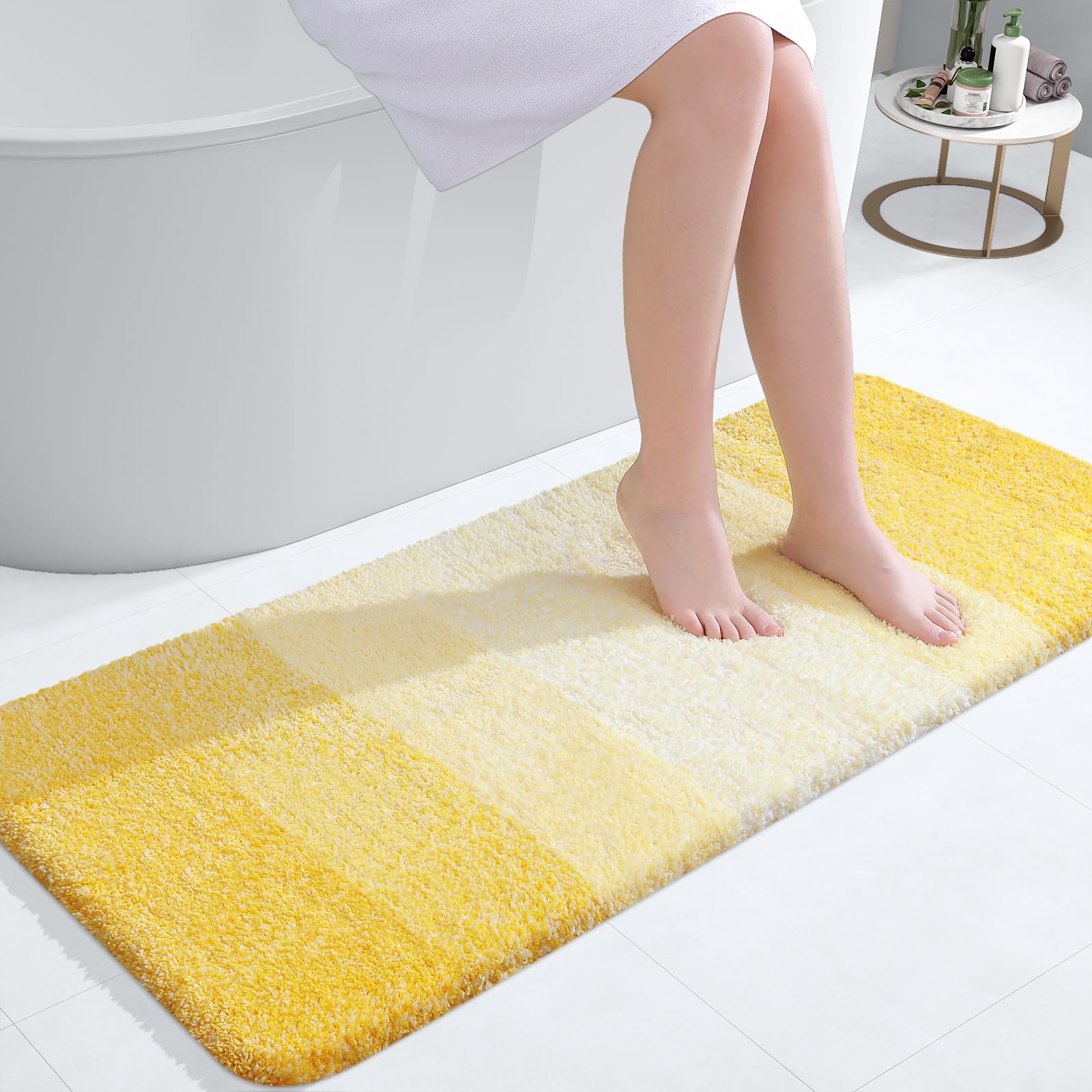 OLANLY Luxury Bathroom Rug Mat 47x20  Extra Soft and Absorbent Microfiber Bath Rugs  Non-Slip Plush Shaggy Bath Carpet Runner  Machine Wash Dry  Bath Mats for Bathroom Floor  Tub and Shower  Yellow