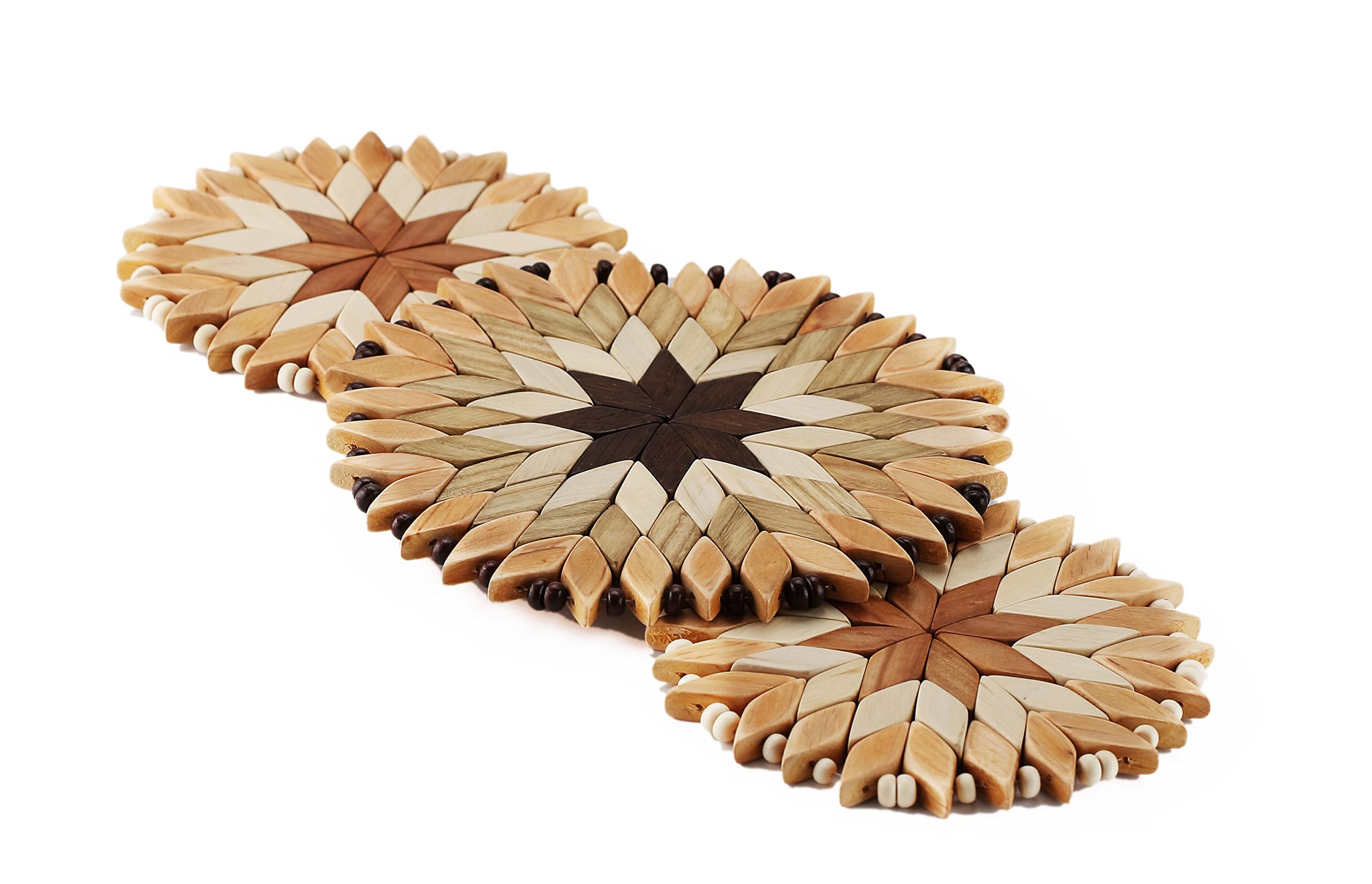 Set Of 3 Small Handmade Wooden Trivets For Hot Dishes - Two 6'' And One 7''- Coasters And Hot Pads - Great Kitchen Gift Idea - B
