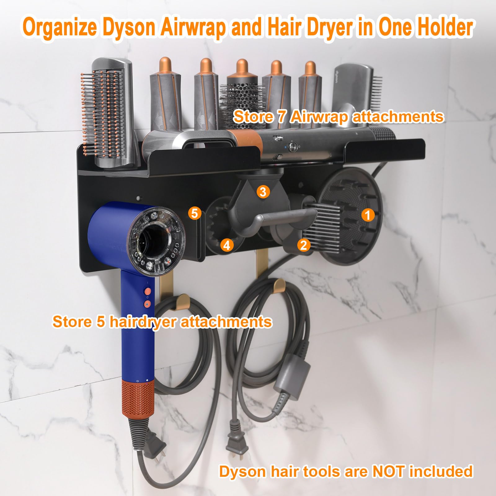 Wall Mount Holder Compatible For Dyson Hair Dryer Supersonic Nural Airwrap Hair Styler, Upgraded 2In1 Dyson Airwrap Holder Dyson
