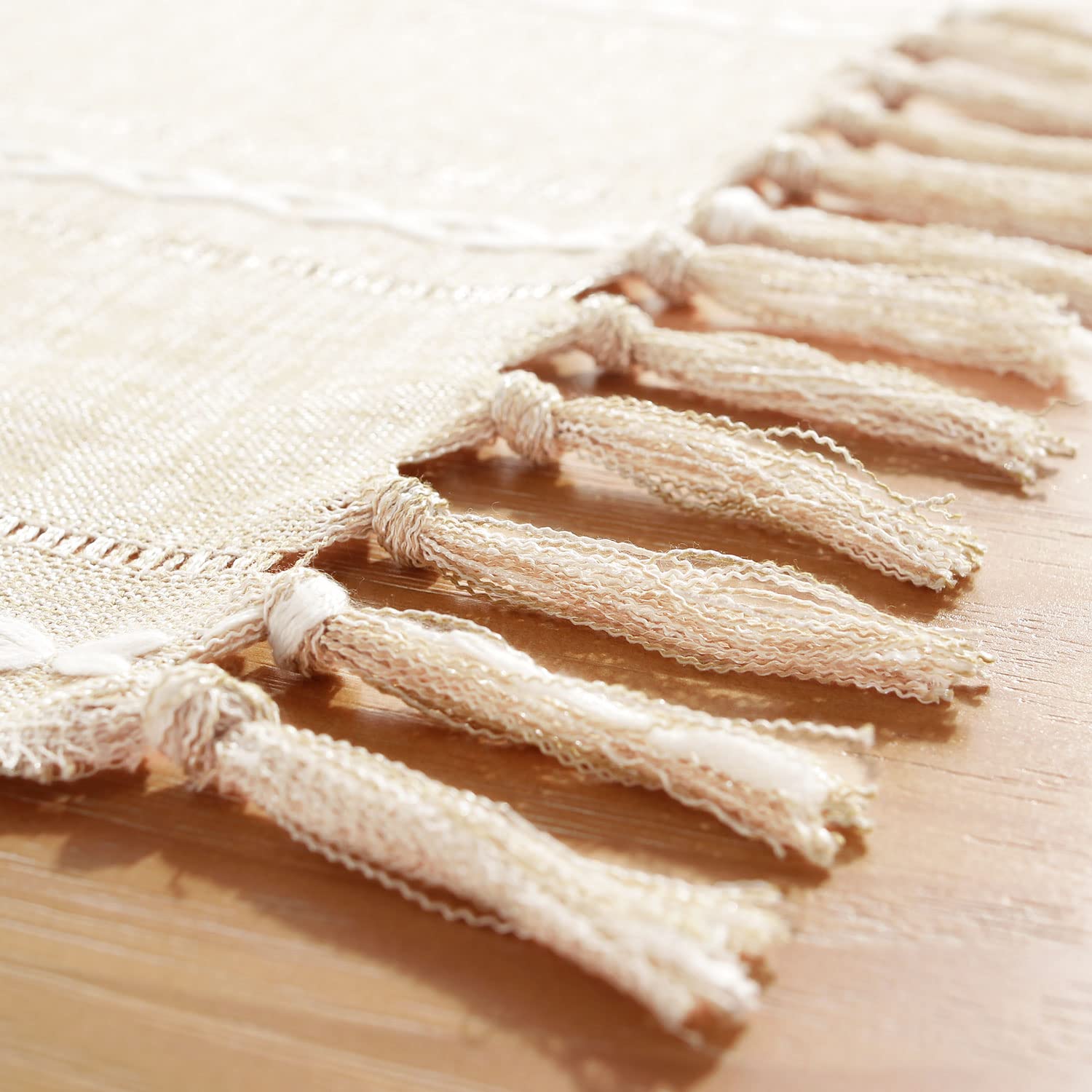 Gsg Farmhouse White Table Runner Boho Style Linen 60 Inch Long, Handmade Rustic Table Runner With Tassels For Holiday Party Dini