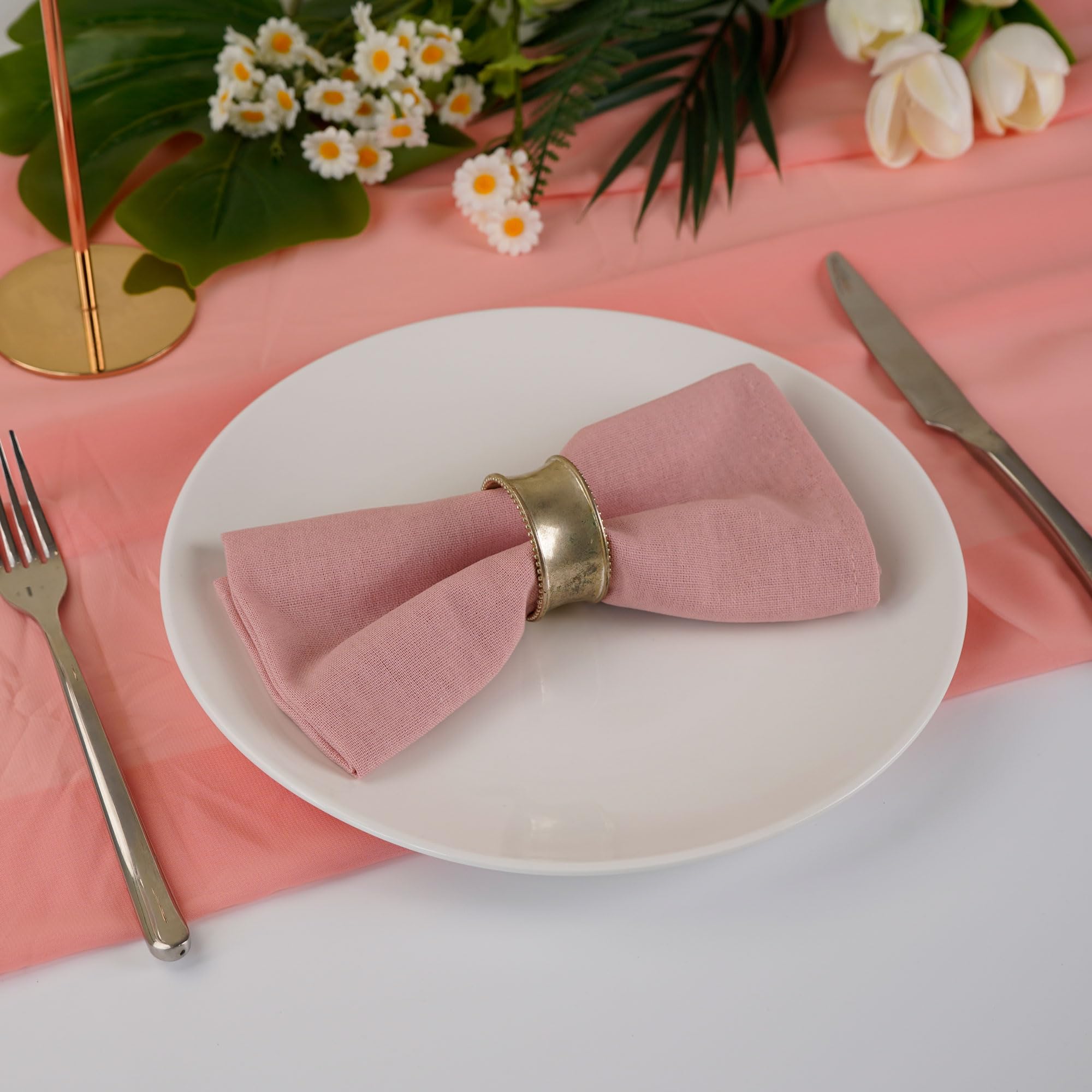 Infei Solid Color Linen Blended Thin Dinner Cloth Napkins - Set Of 12 (40 X 40 Cm) - For Wedding Parties Events & Home Use (Blus
