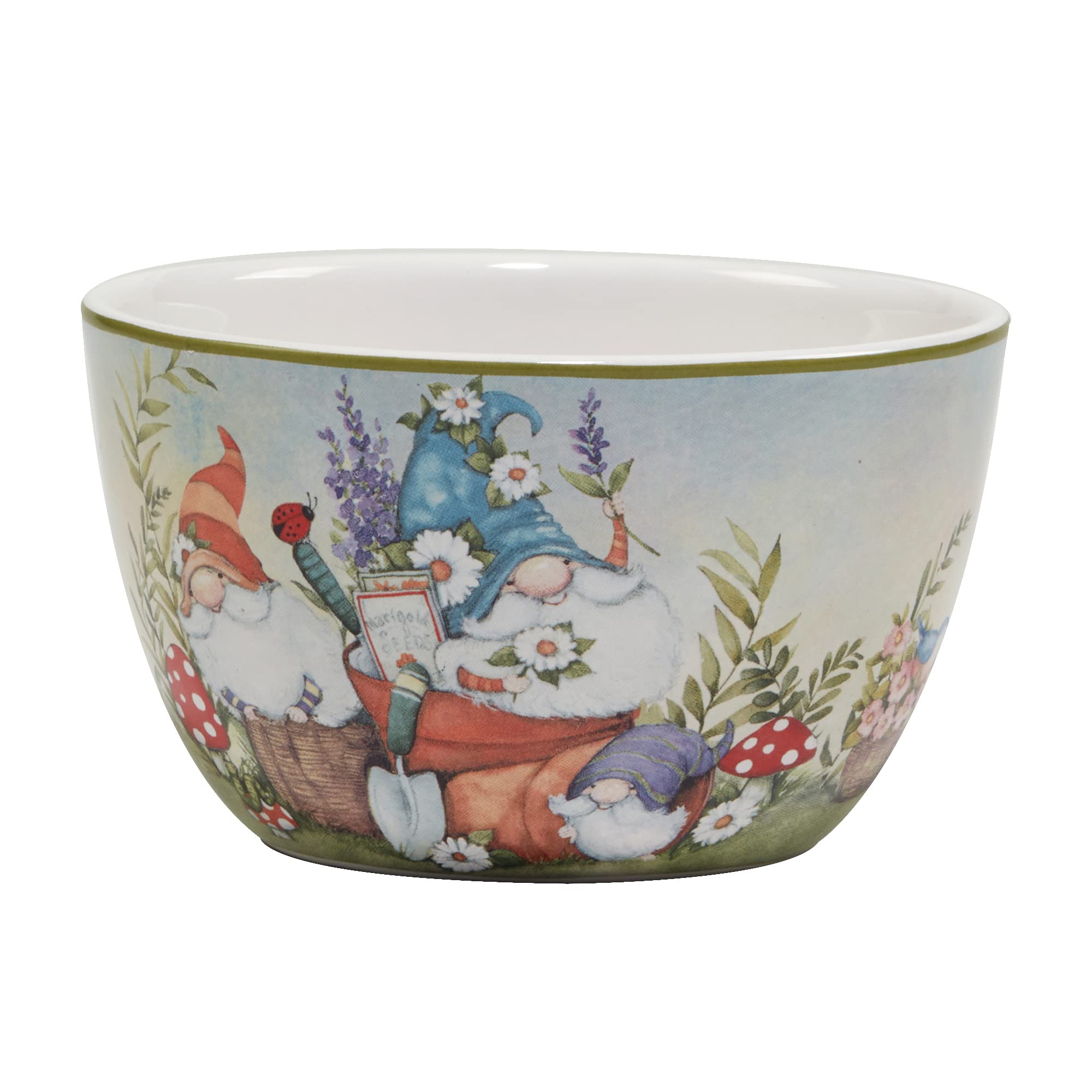 Certified International Garden Gnomes 24 Oz. Ice Cream/Dessert Bowls, Set Of 4 Assorted Designs, Multicolor