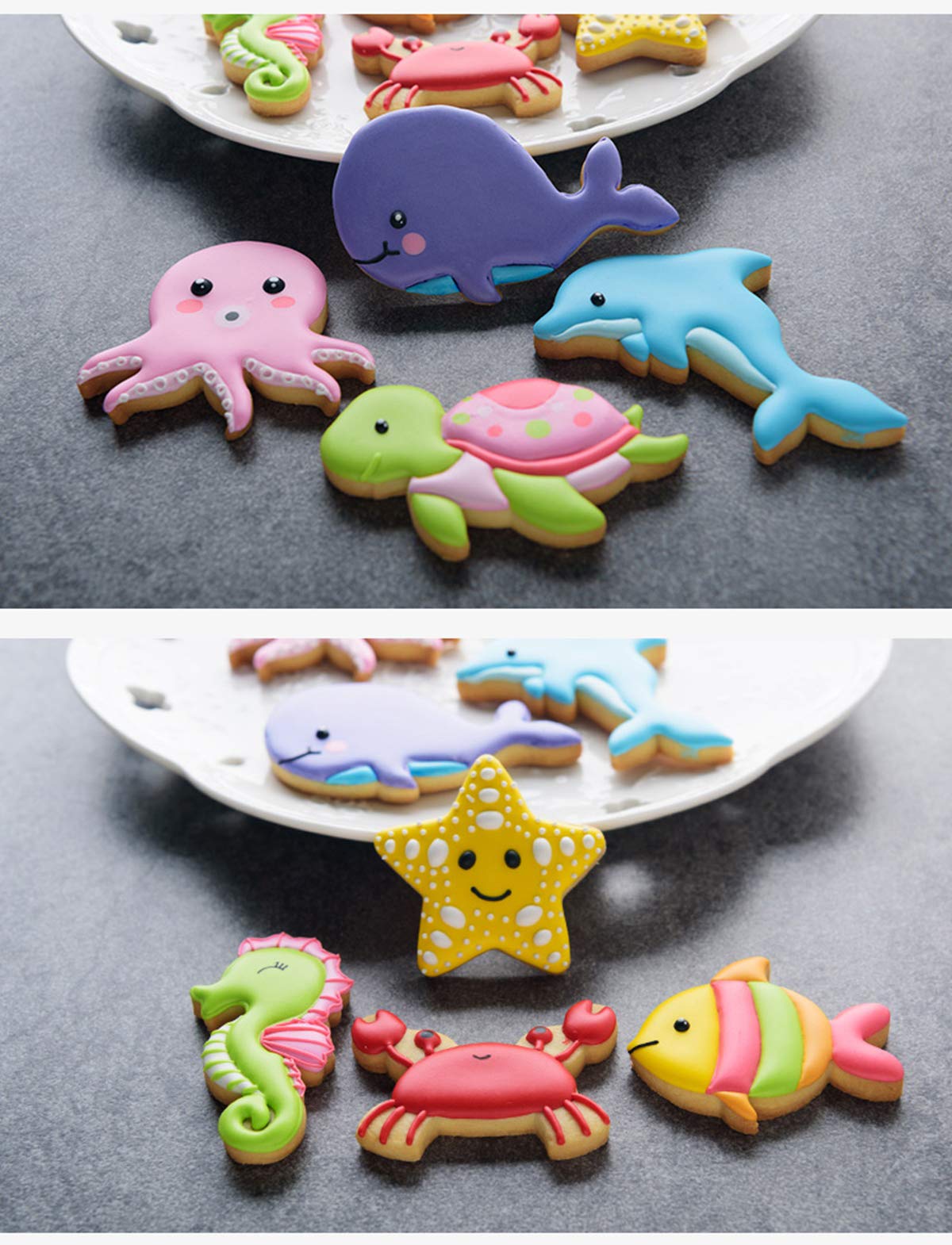 Cookie Cutters 8 Pieces Biscuit Sandwich Cutter Dolphin Whale Octopus Fish Shapes Vegetables Fruits Bread Crust Slicer Kit For K