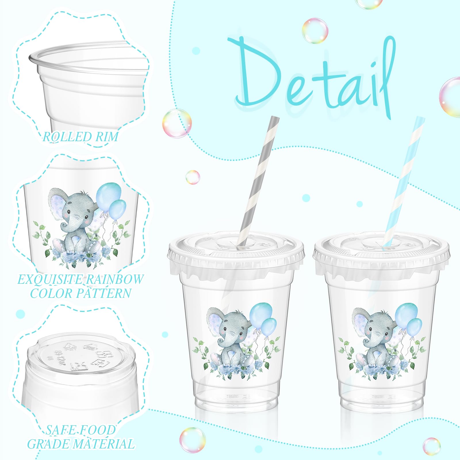 Pickmesh 50 Pcs Baby Shower Party Plastic Cup 12 Oz A Little is On The Way Thick Clear Cup Lids Straws Autumn Gender Reveal Hall