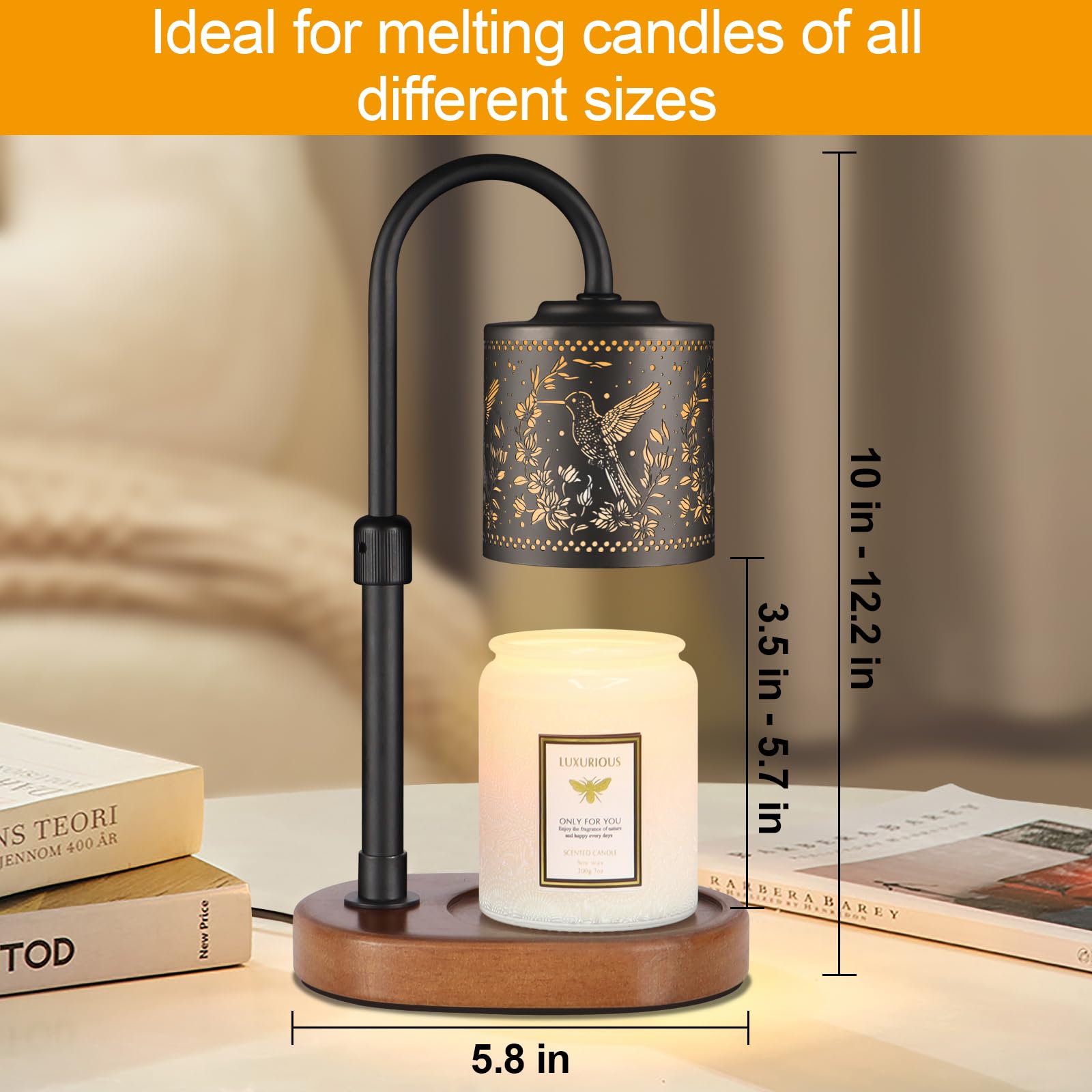 Dimmable Candle Warmer Lamp with Timer Adjustable Height for Scented Jar Candles Electric Candle Wax Melt Warmer for Home Decor