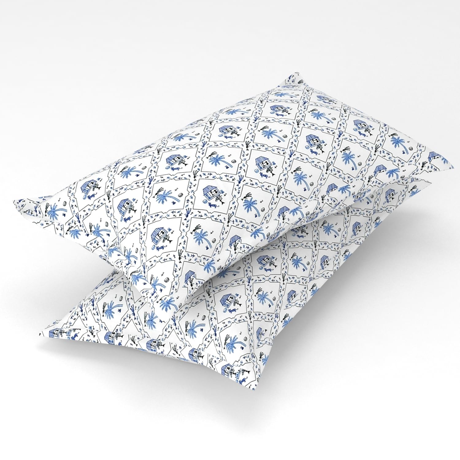 Homefab India 2 Piece Printed Glace Cotton Pillow Covers - White