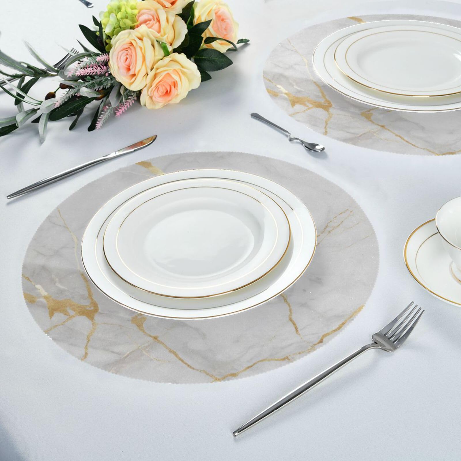 Attx Golden Marble Texture Round Placemats For Dining Table, Circle Placemats, Place Mats For Kitchen Table Set For 4