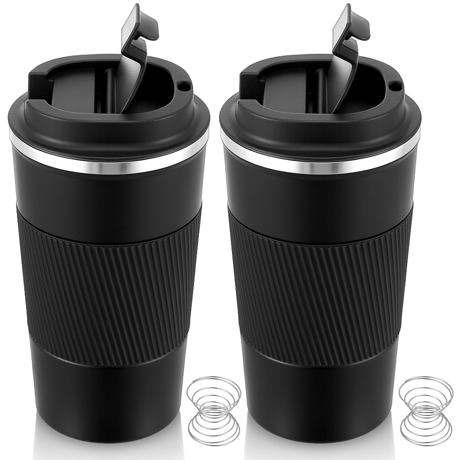 Maxdot 2 Pcs 17 oz Stainless Steel Shaker Cup with Mixing Ball Insulated Metal Blender Tumbler Water Bottle for Protein Mixes Sh