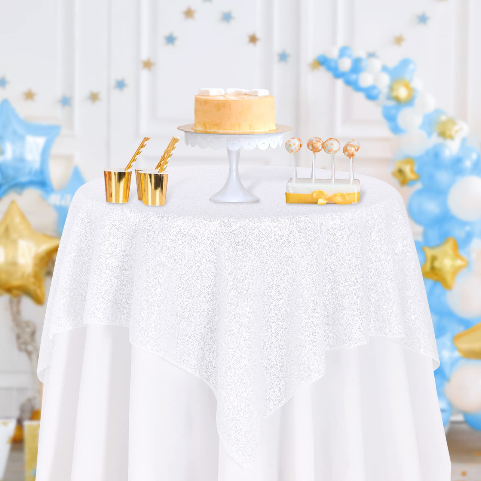 B-COOL White Sequin Tablecloth Small Decorative Table Cloths Christmas White Sparkly Tabletop Fabric Linen for Valentines Day W