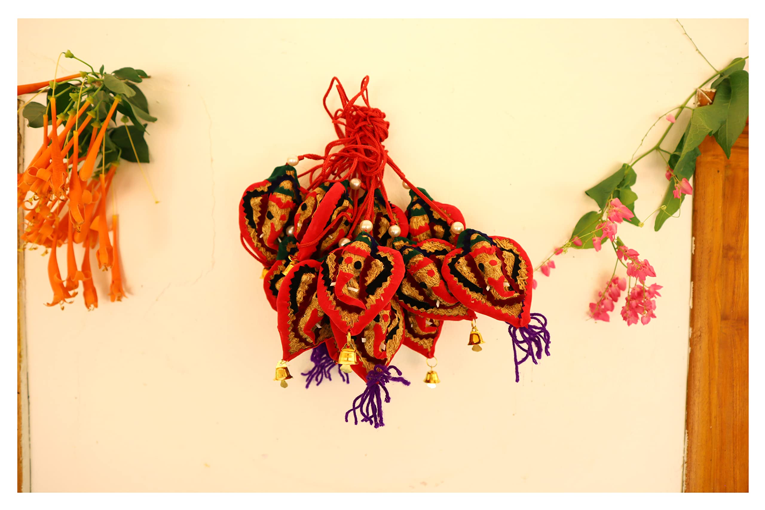 Usira Vetiver Leafe Hanging Ganesha Ji Pack Of 6,Ganpati Wall And Pooja Room Hanging And From Lavancha Root Sculpture Lord Ganes