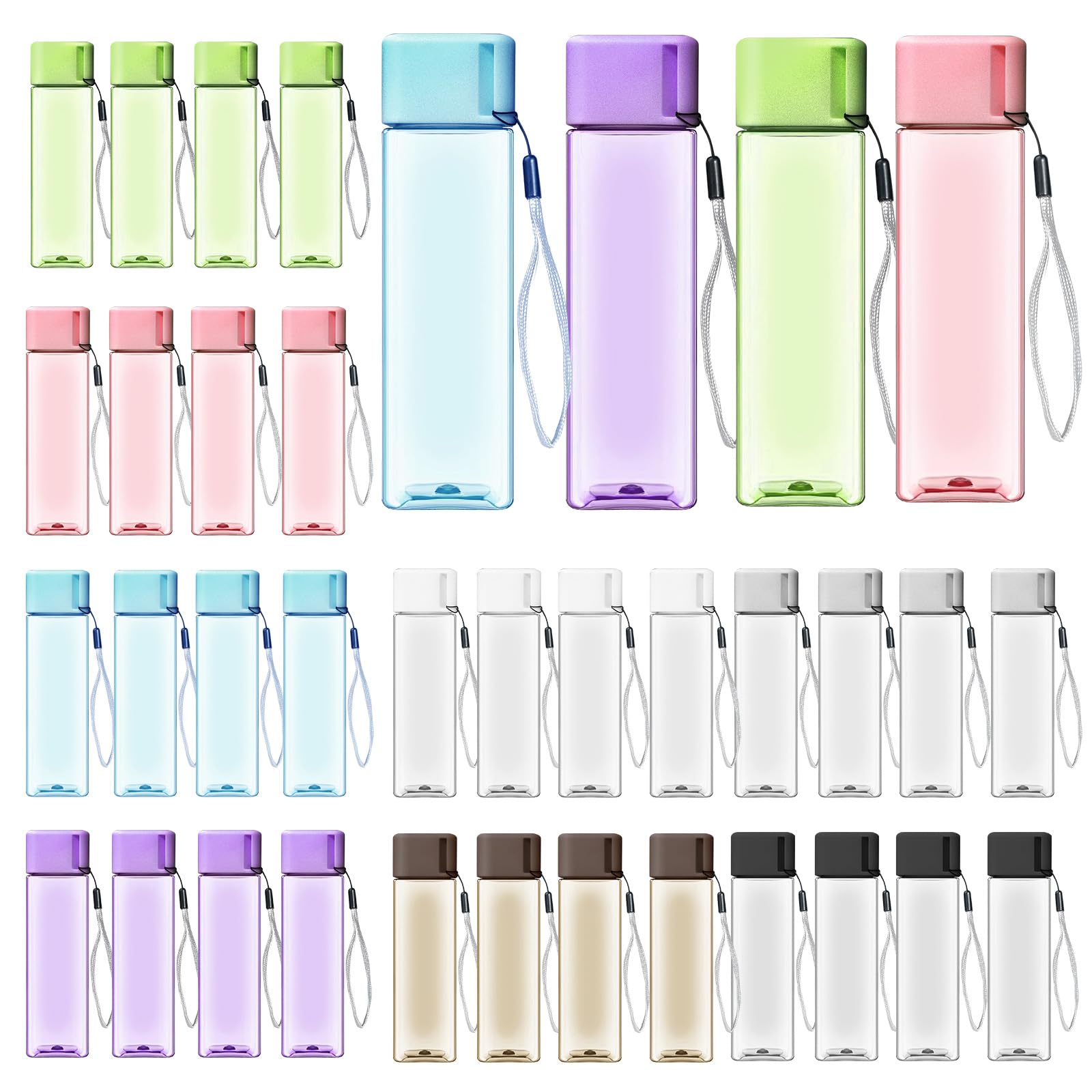 SENONAPO 32 Pcs Water Bottles Bulk Plastic Leak Proof, Multicolor, 17 Oz