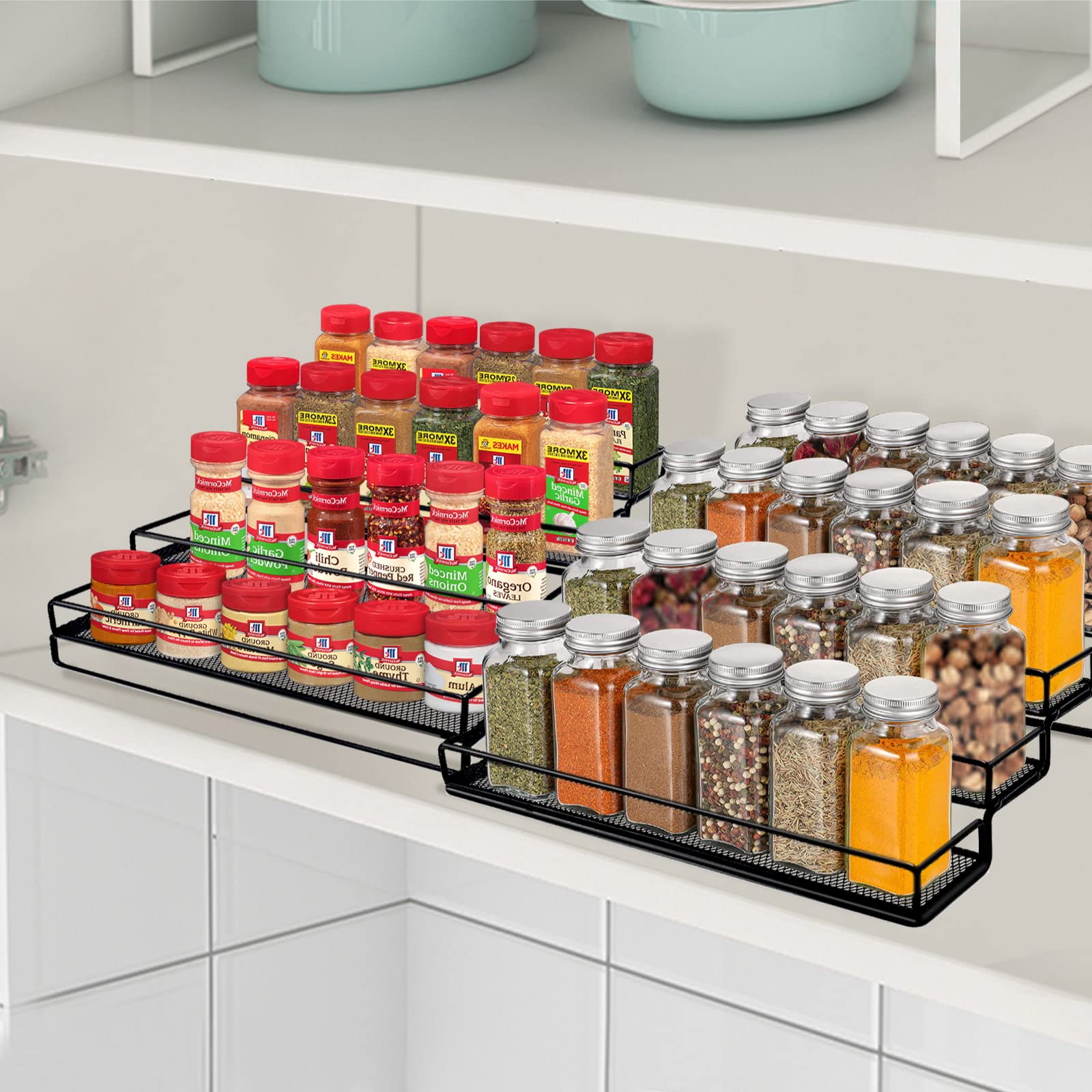 IFELS Spice Rack Organizer for Cabinet, 4 Tier Seasoning Organizer, Expandable Shelf,Step Storage Holder, Kitchen Cabinet Counte