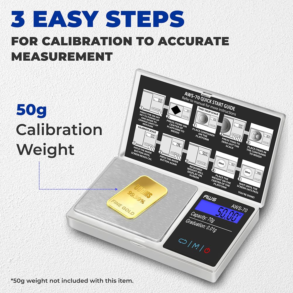 American Weigh Scales Digital Pocket Scale 70g x 0.01g with LCD Display Gram, Ounce, Carat, Grain, High Precision 0.01 g Accurac
