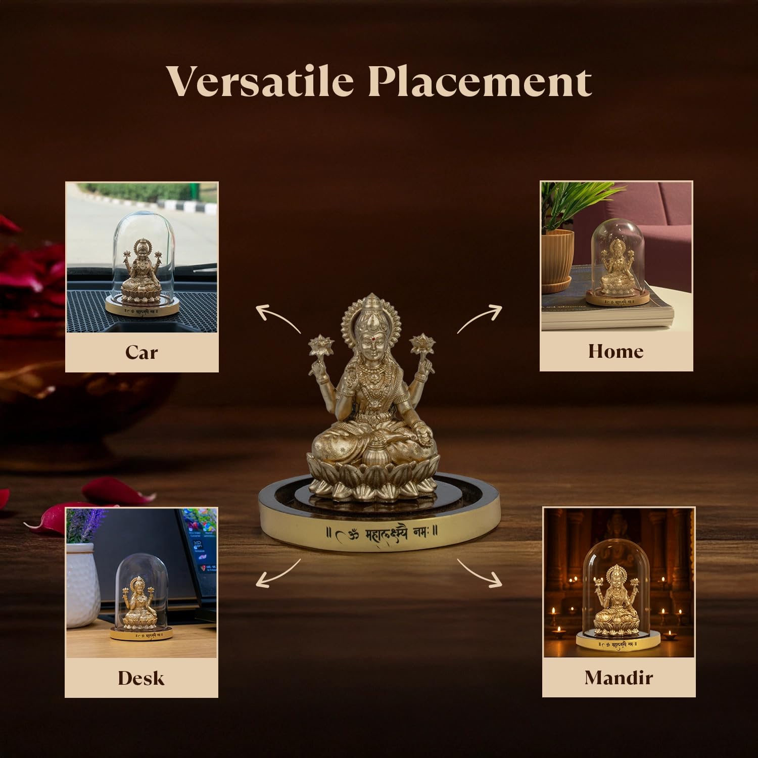Astrotalk Mahalakshmi Murti in Borosilicate Glass Dome | Lakshmi Devi Idol for Car, Home, & Mandir | Attracts Money, Prosperity & Fortune | 3D Printed Idol | Gift for House Warming Ceremony(7x5.5 cm)
