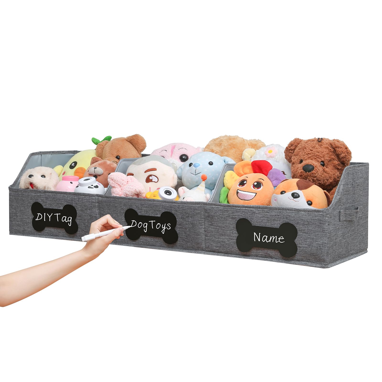 Qozary Large Dog Toy Basket With Diy Tag - Collapsible Dog Toy Bin, Fabric Personalized Dog Toy Box, Trapezoid Dog Toy Storage A