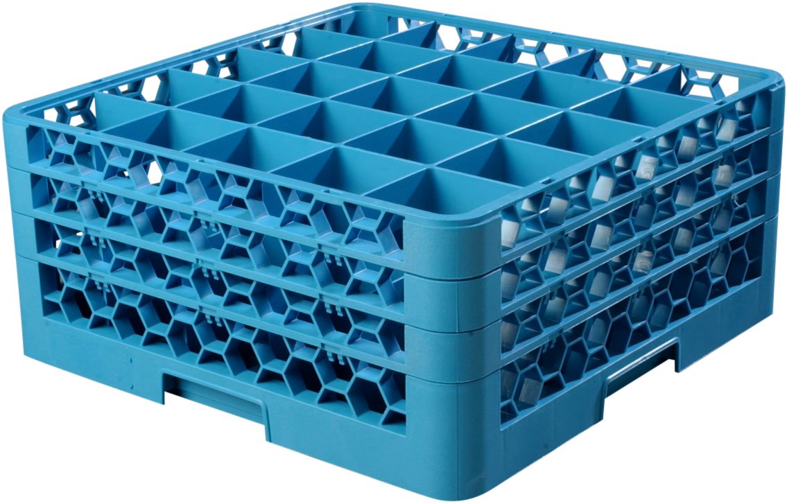 Carlisle FoodService Products OptiClean Plastic 25-Compartment Divided Glass Rack, Blue, 8.72