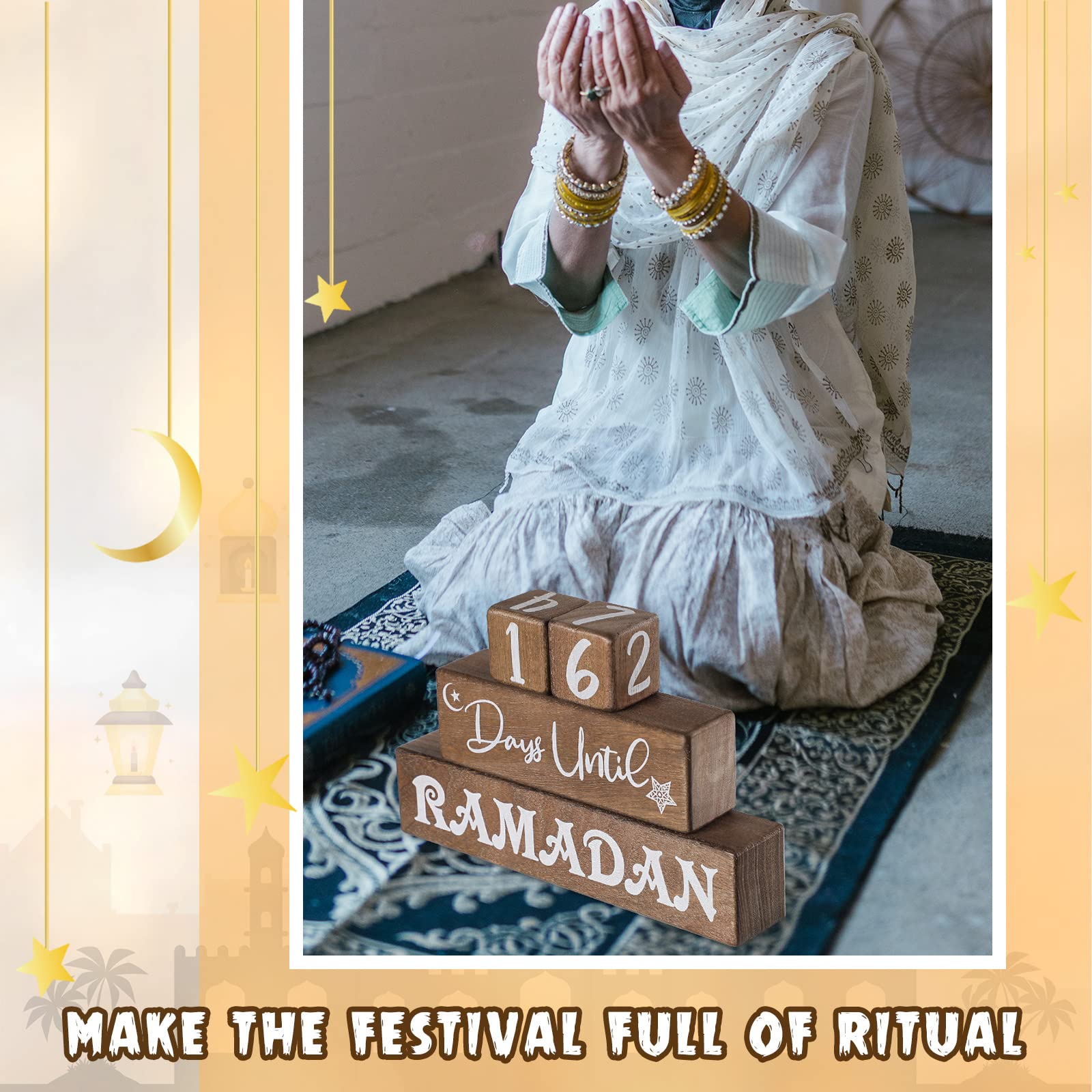 Amyhill 4 Pcs Ramadan Calendar Block Set Ramadan Advent Countdown Eid Calendar Countdown Calendar Ramadan Table Decor Ramadan Wo