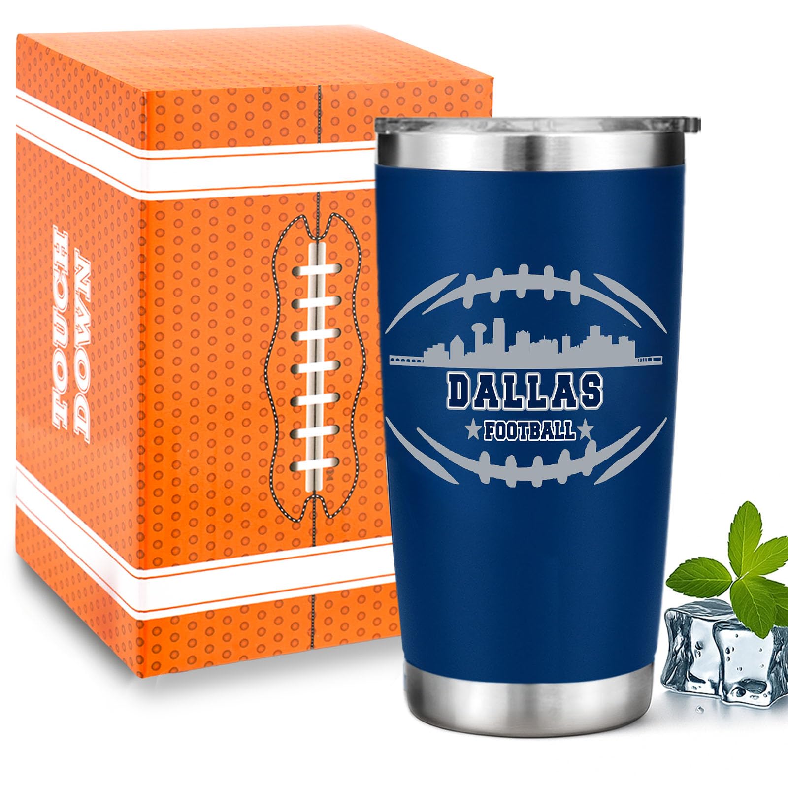 Football Fan 20 Oz Insulated Travel Coffee Cup Mug Tumbler with Lid Dallas Themed Merch Shop Men Women Sport Stuff Gear Apparel 