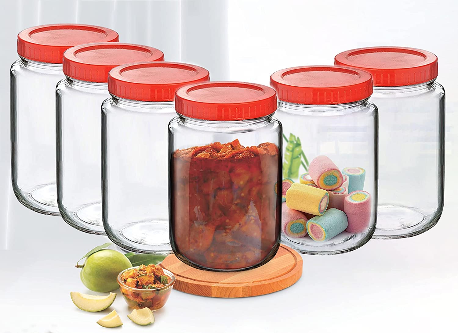 Vency Thick Glass Round Shape Transparent Glass Jars & Containers For Kitchen Pantry,Snacks,Masala,Pickles,Dry Fruits,Coffee Bea