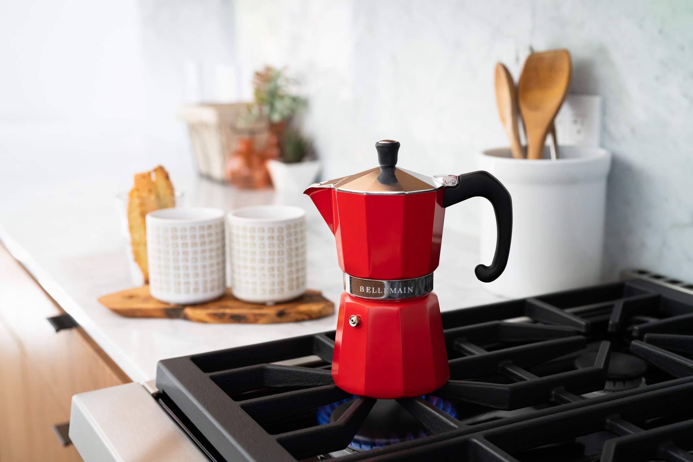 Bellemain Stovetop Espresso Maker Moka Pot (Red, 3 Cup)