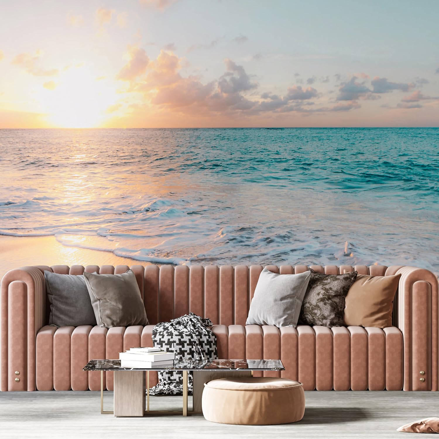 SIGNFORD Wall Mural Romantic Beach Removable Wallpaper Wall Sticker for Bedroom Living Room - 100x144 inches