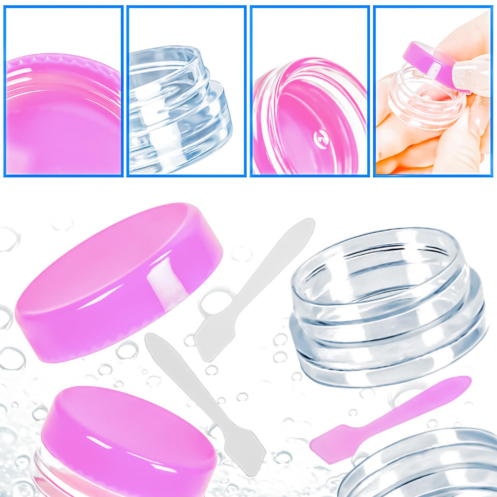 Motbach 100 Pcs 3G Empty Plastic Containers With Lids,Tiny Makeup Sample Containers, Small Pot Jars Pink Round Cosmetic Jars Wit