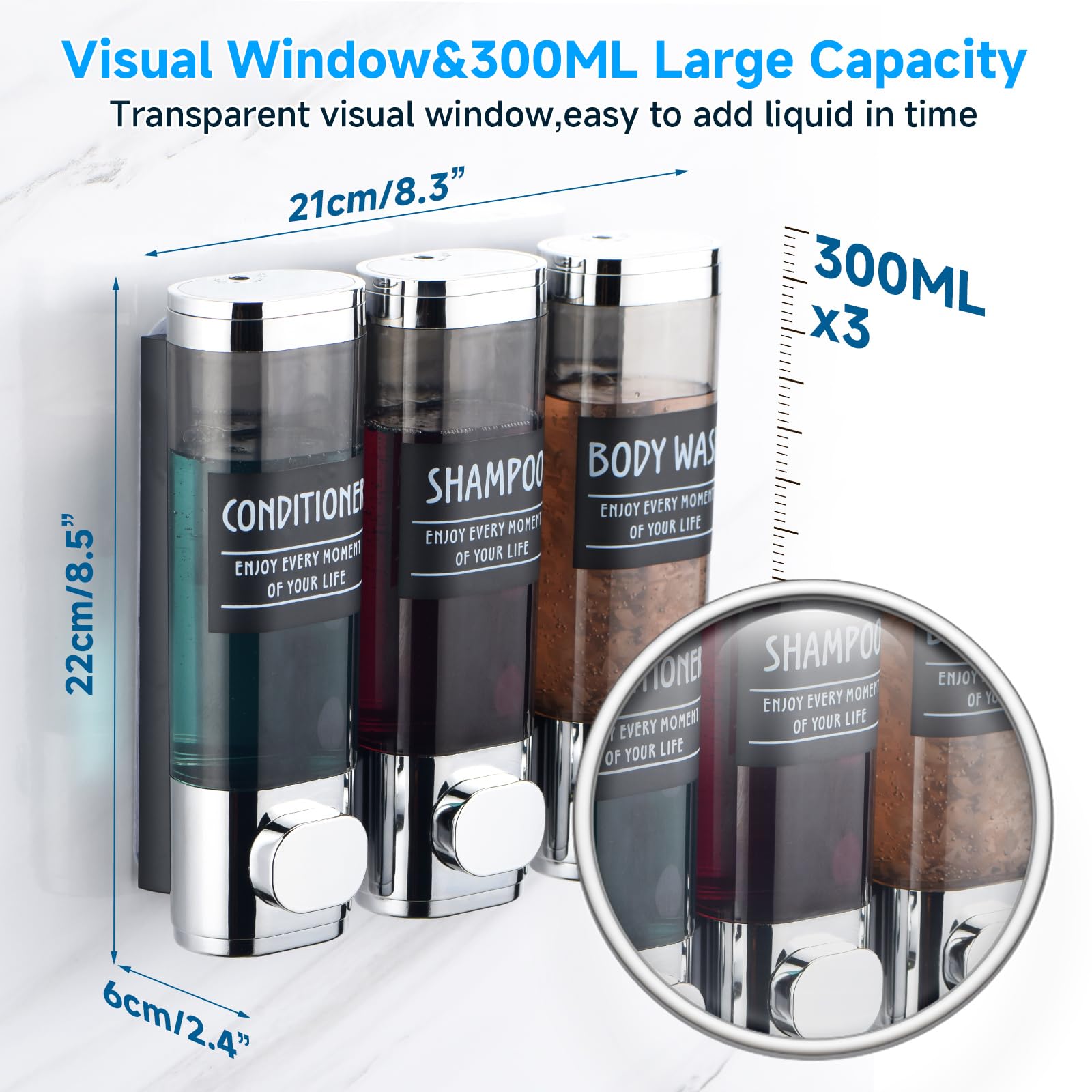 Shampoo And Conditioner Dispenser,Glintgath Shower Dispenser 3 Chamber No Drill Shampoo Dispenser For Shower Wall Mounted Shower