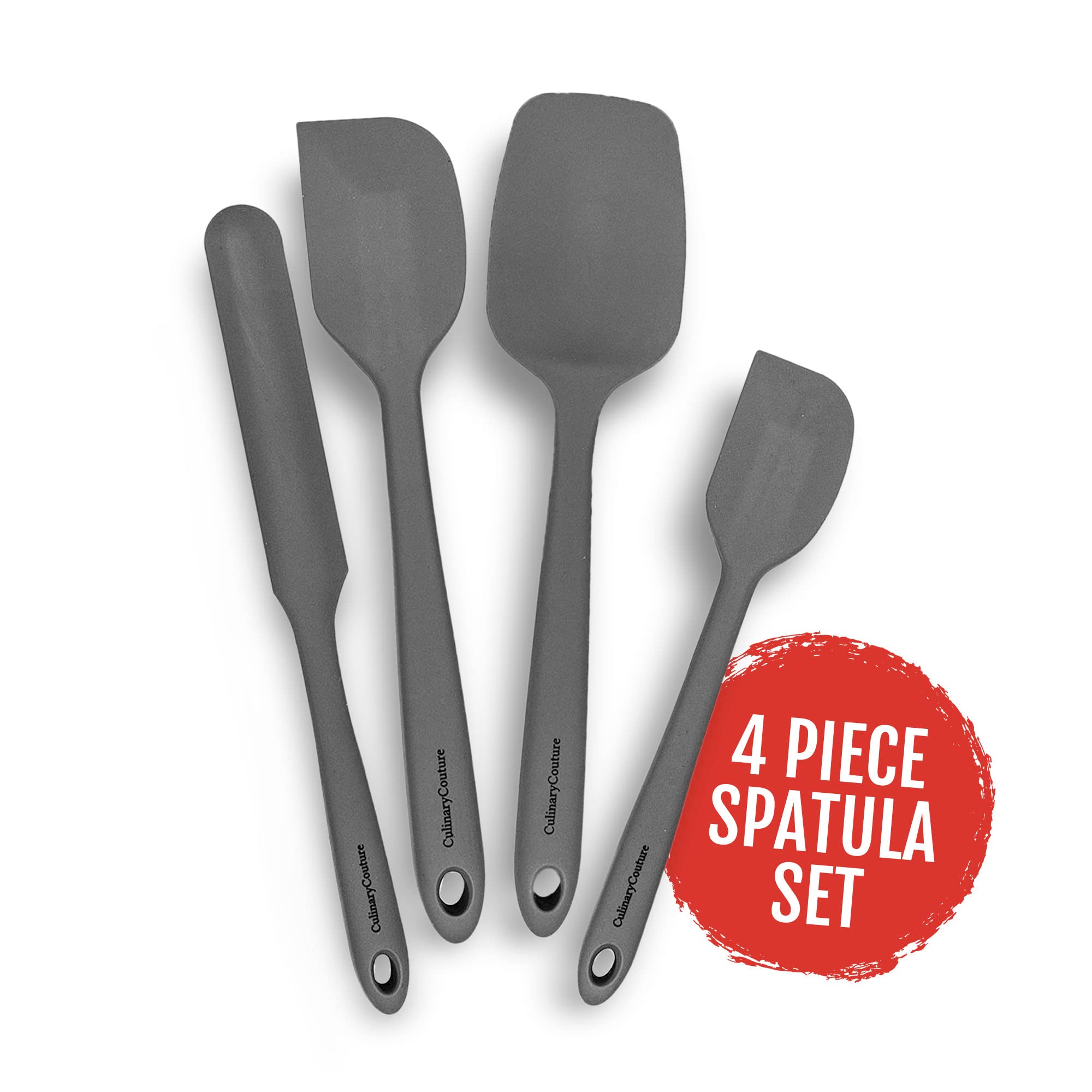Culinary Couture 4-Piece Grey Silicone Baking Spatula Set - Rubber Spatulas Silicone Heat Resistant Up To 608F, Bpa-Free - Silic
