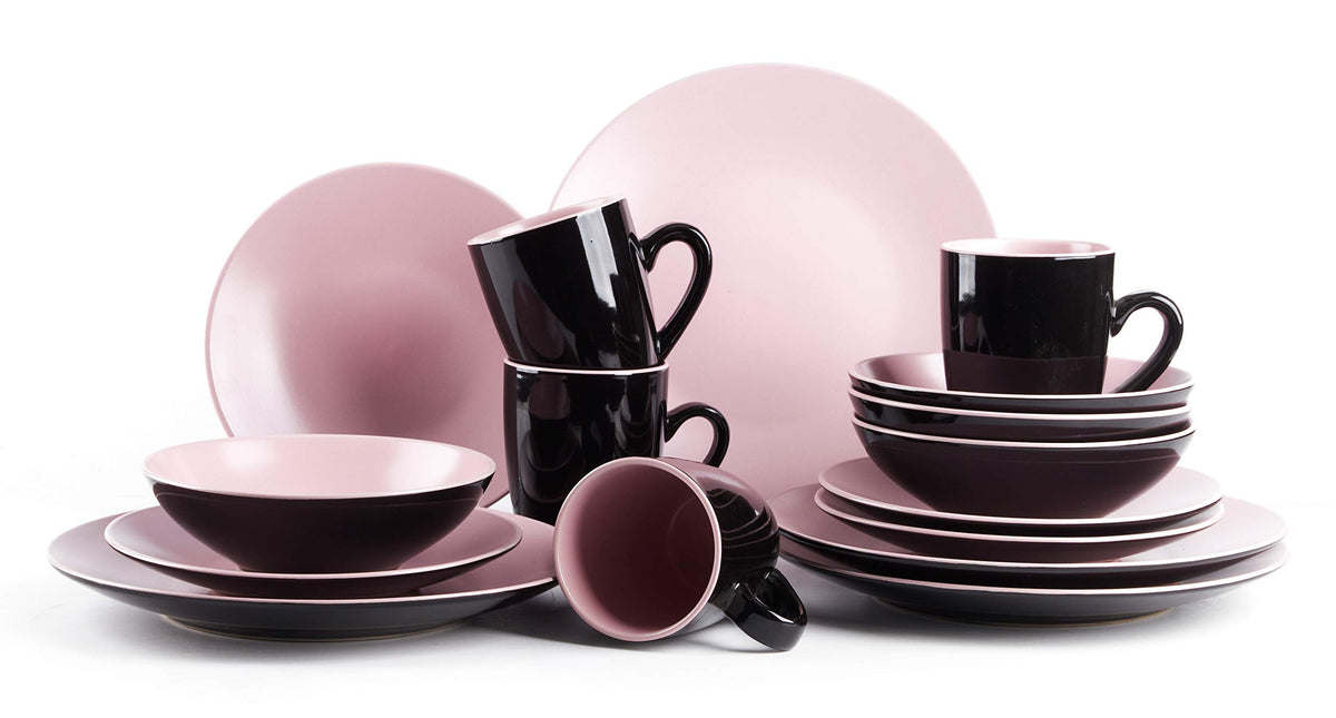 HomeVss Stoneware Two-Tone Colors Life 16pc Dinner Set