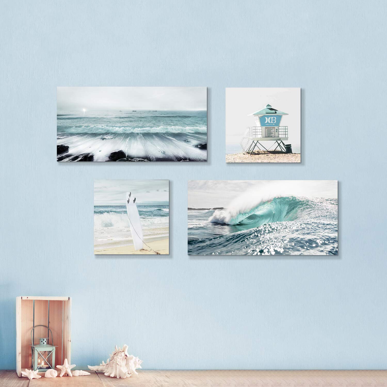 Artistic Path Beach Canvas Wall Art Print: Shoreline Guard & Surfboard Picture Graphic Art Painting For Wall Decor (Overall 36''