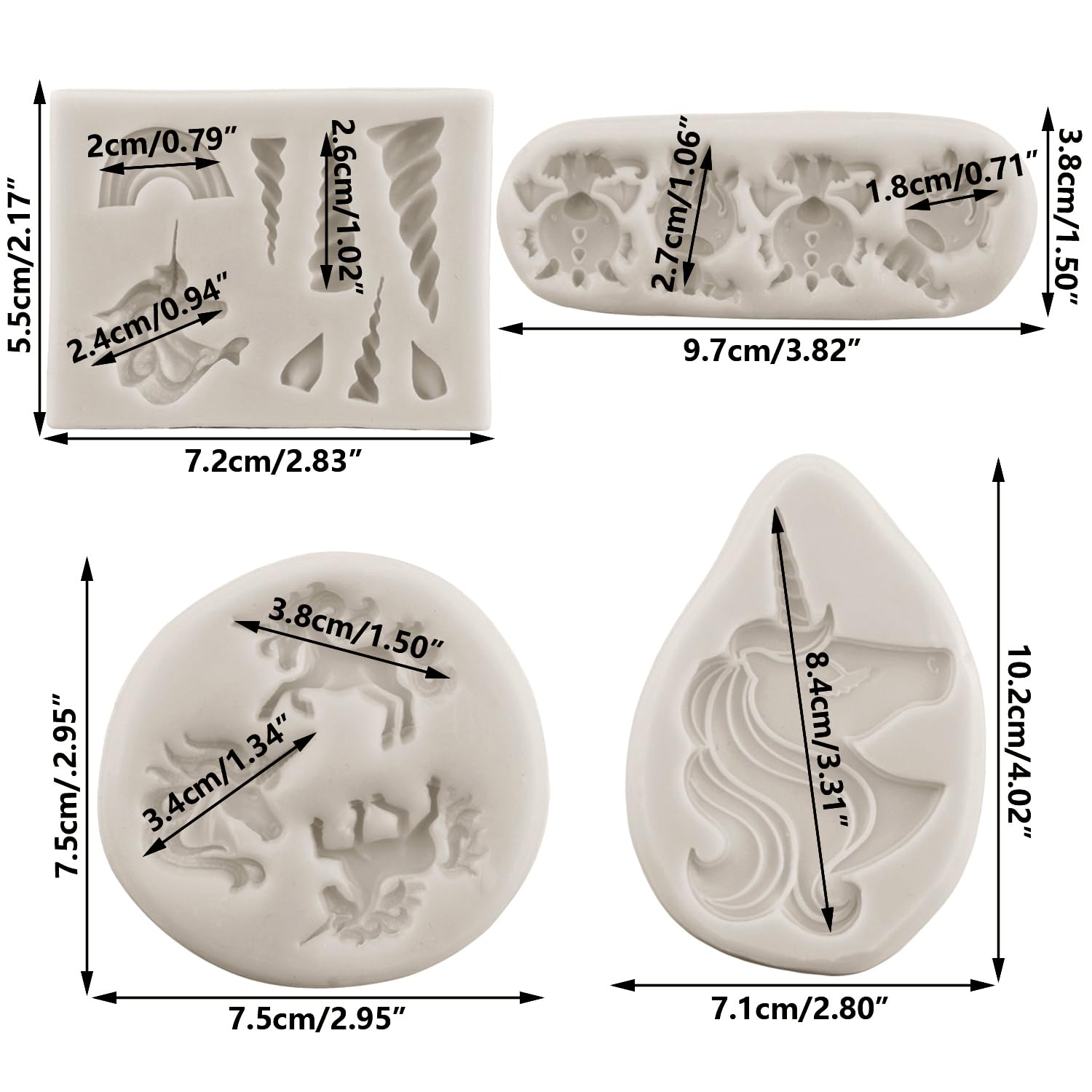 Sijiangmold Unicorn Silicone Molds Unicorn Horn Ears Rainbow Candy Fondant Mold For Cake Decorating Cupcake Topper Candy Chocola