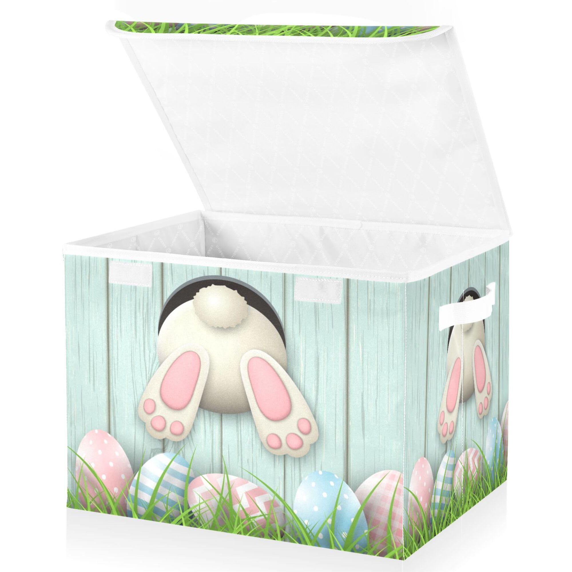 Xigua Easter Bunny Storage Bins With Lids And Carrying Handle,Foldable Storage Boxes Organizer Containers Baskets Cube With Cove