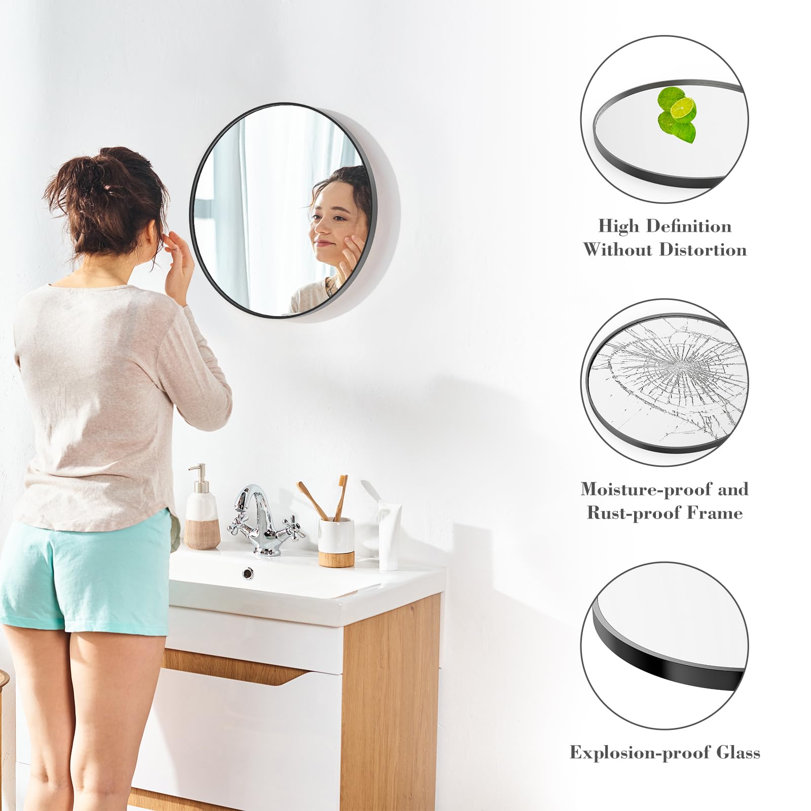 Sweetcrispy 20in Round Bathroom Mirrors for Wall, Bathroom Mirrors for Over Sink, Wall Decor for Bathroom, Entryway, Bedroom, Va