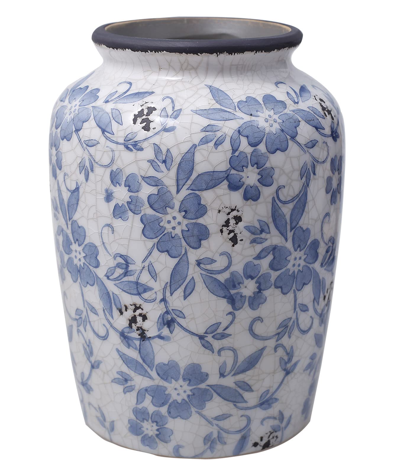 Light Blue White vase Flower Ceramic Porcelain Vintage Chinoiserie Floral French 8 H