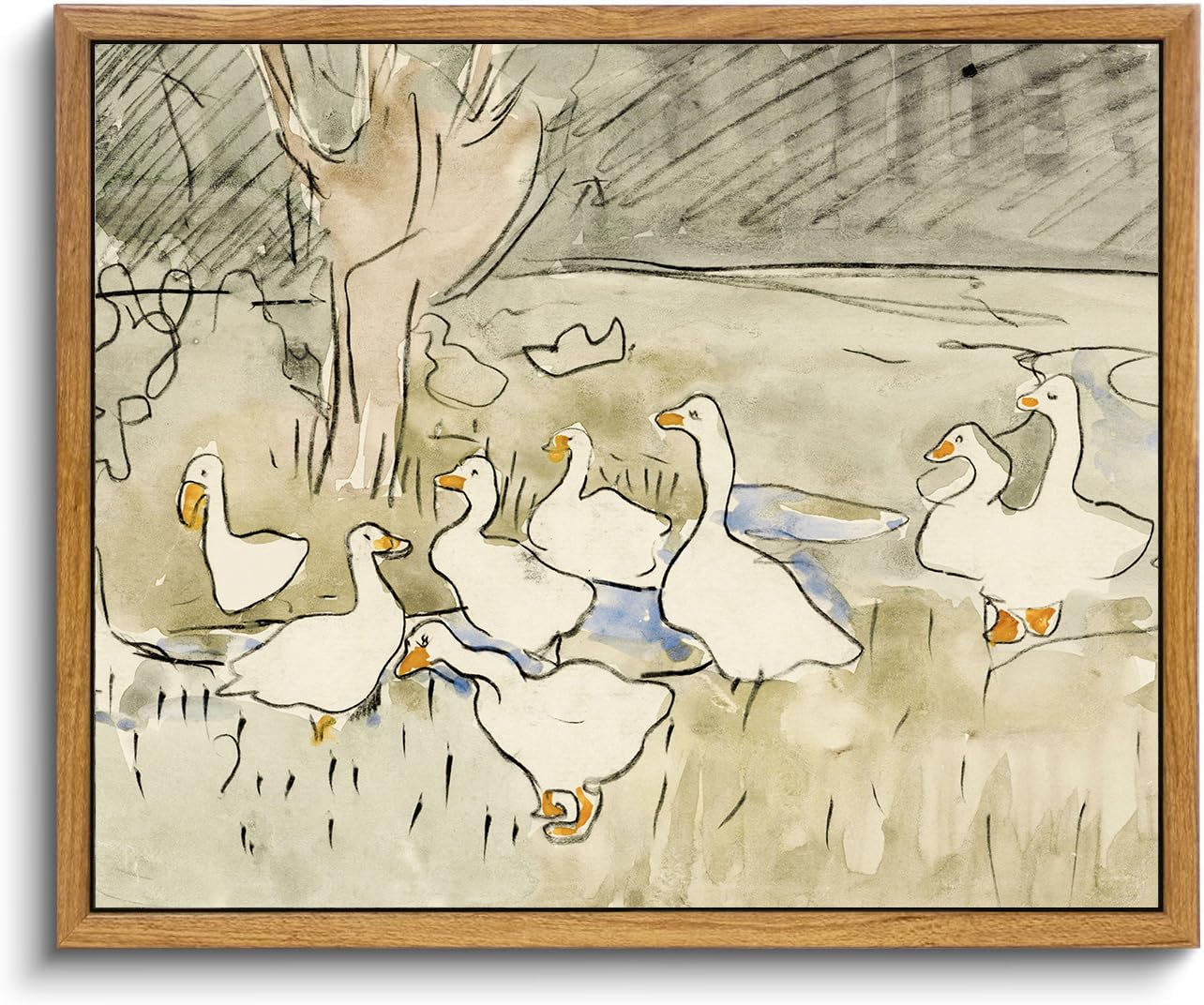 Framed Vintage Nursery Wall Decor, Farmhouse Duck Decor Art Prints For Bedroom, Rustic Animal Illustration Canvas Painting, Vint