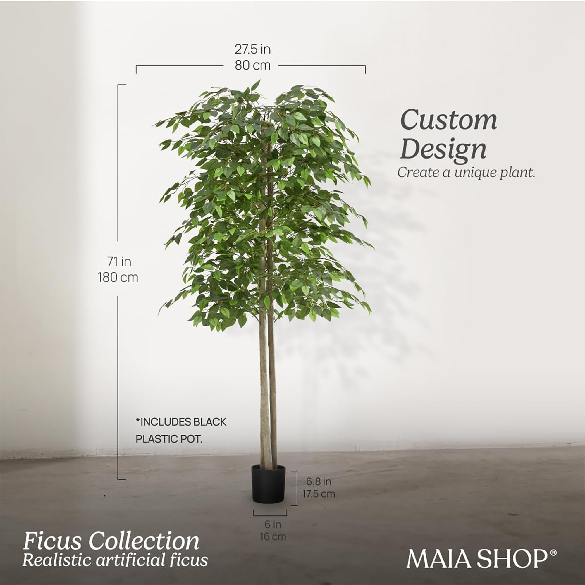 Maia Shop Ficus  Artificial Tree with Natural Trunks  Made with The Best Materials  Ideal for Home Decoration  Artificial Plant 6 feet Tall - 71 inches