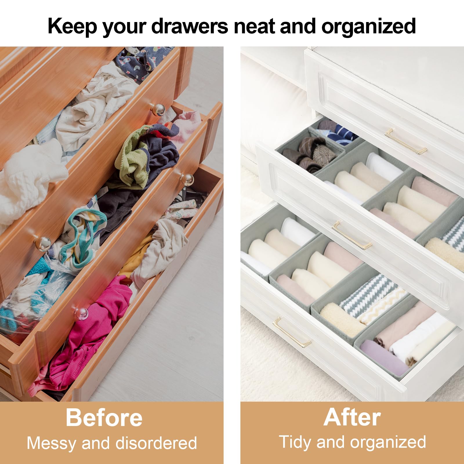 Set of 12 Drawer Organizer, Fabric Closet Organizer and Storage Baskets,Foldable Drawer Divider for Clothing,Sock,Ties,Underwear