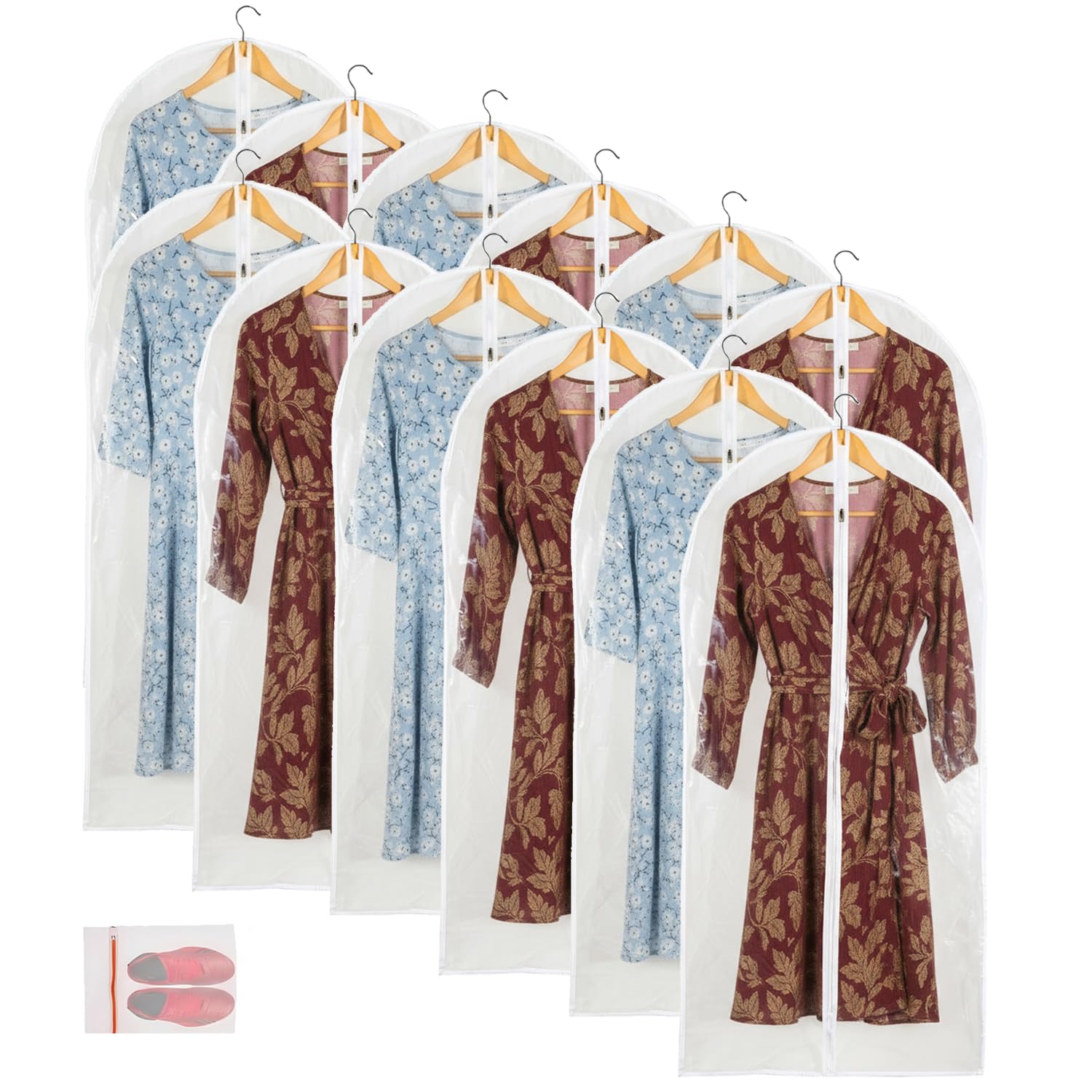 Clear Garment Bag Long Garment Bags for Gowns  Vinyl Dress Bags for Closet Storage  Coat Covers for Closet With Zipper Plastic Garment Bags for Hanging Clothes Long Dress - 24'' X 48''/12 Pack