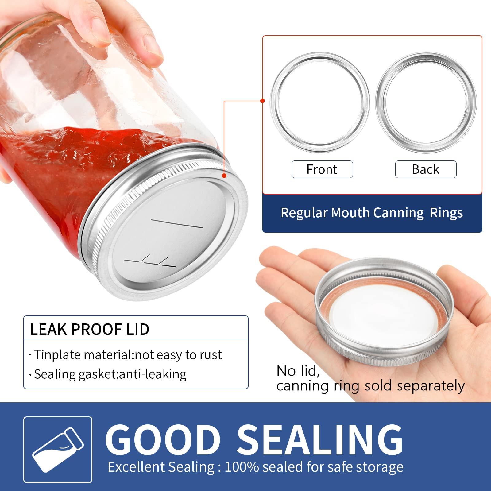 48 Pieces Regular Mouth Canning Jar Rings, Regular Mouth Mason Jar Replacement Metal Rings - Split-Type Seals Jar Rings Rust Pro