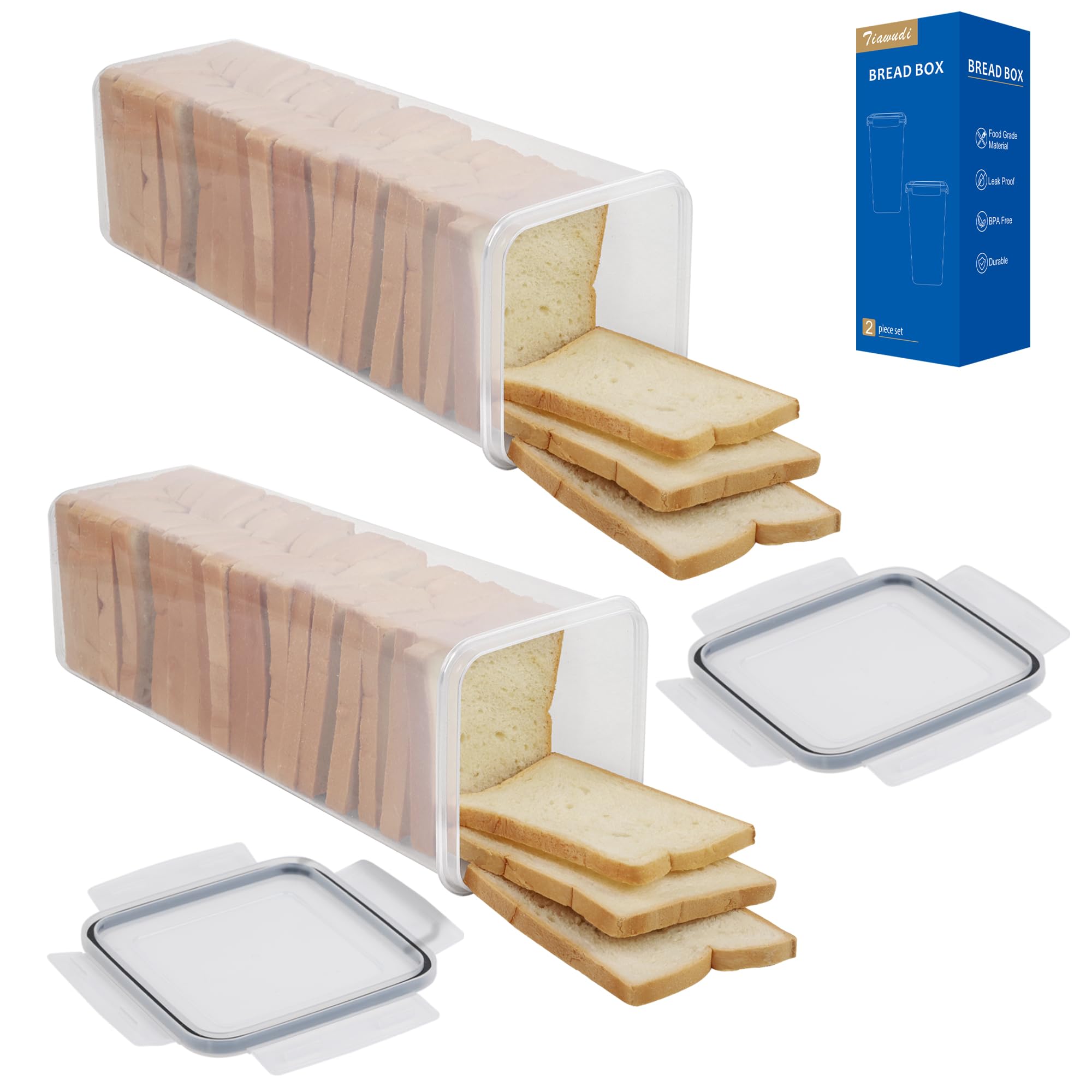 Tiawudi 2 Pack Bread Box, Plastic Bread Container, Bread Storage For Kitchen Counter, Bread Keeper With Airtight Lid, Tall Bread