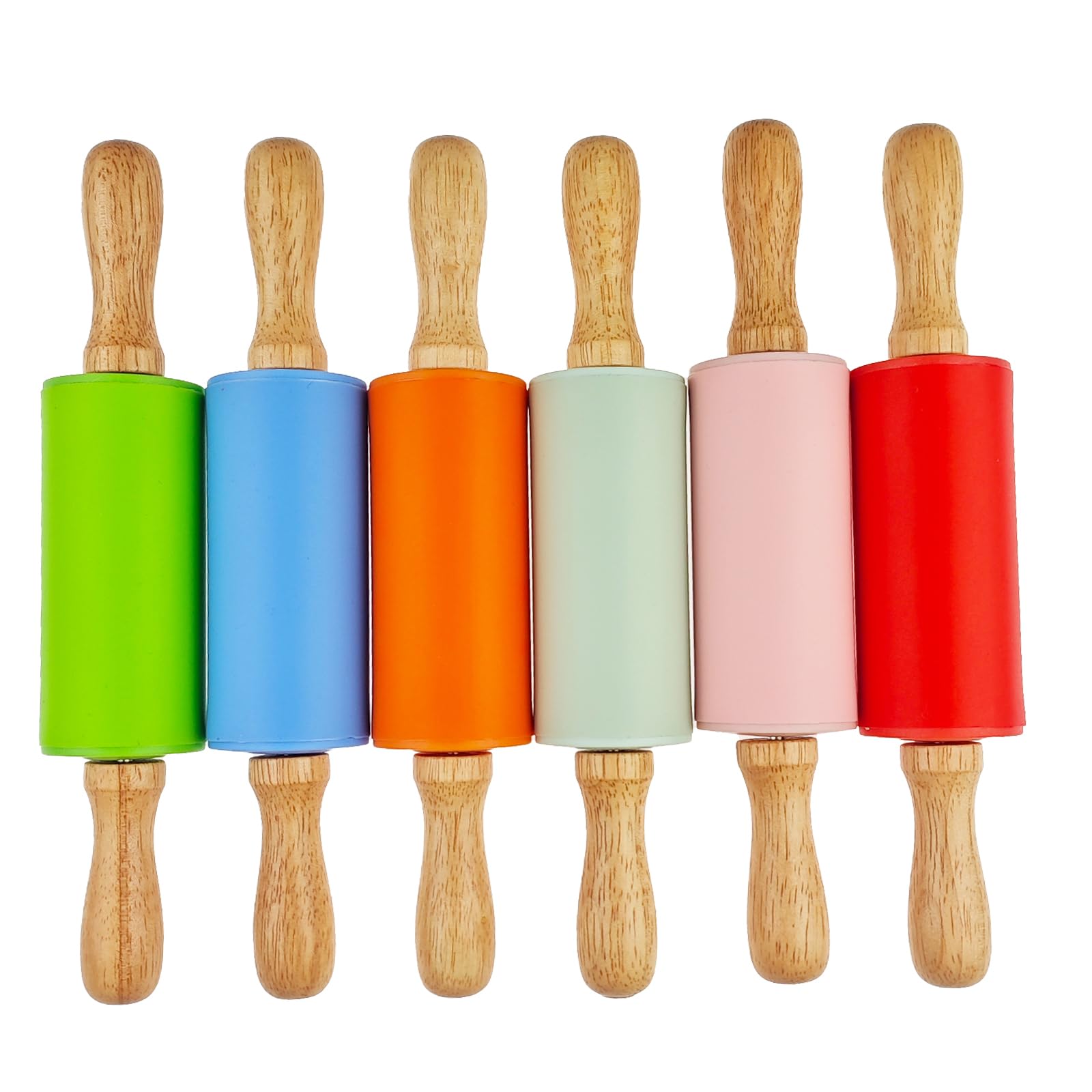 Miokun 6 Pack Small Rolling Pin For Kids, Kids Rolling Pin For Home Kitchen (6 Colors) (9 Inch)