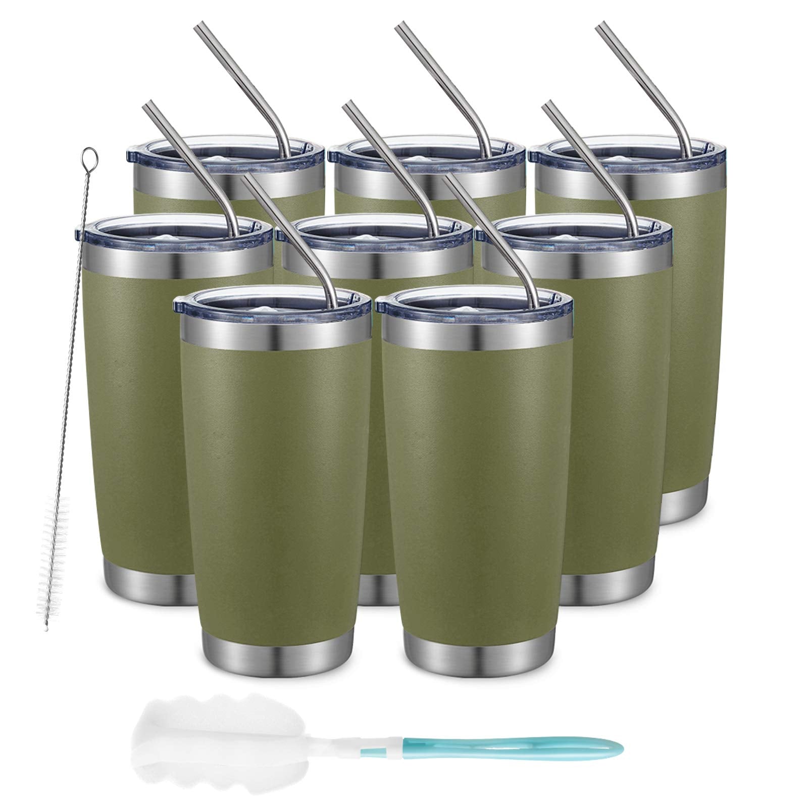 Comooo 20Oz Tumbler 8 Pack Double Wall Vacuum Insulated Travel Mug, Stainless Steel Tumbler With Lid And Straw Durable Powder Co