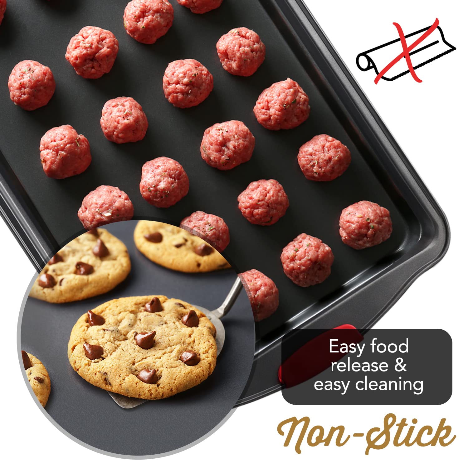 Baking Sheet Set  2-Piece Large Cookie Sheet Set with Silicone Handles  Steel Baking Pan  Baking Sheets for Oven  BPA Free Cookie Sheets for Baking Nonstick Set  Half Sheet Pans  Black Baking Tray