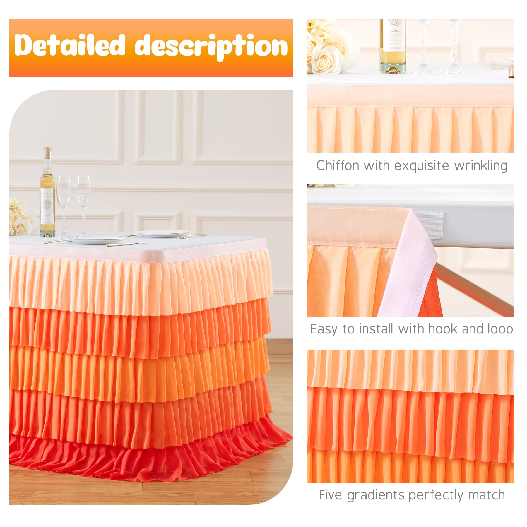 Orange Table Skirt Ruffle Fall Tablecloth for Rectangle Table 14ft Thanksgiving Christmas Birthday Party Baby Shower